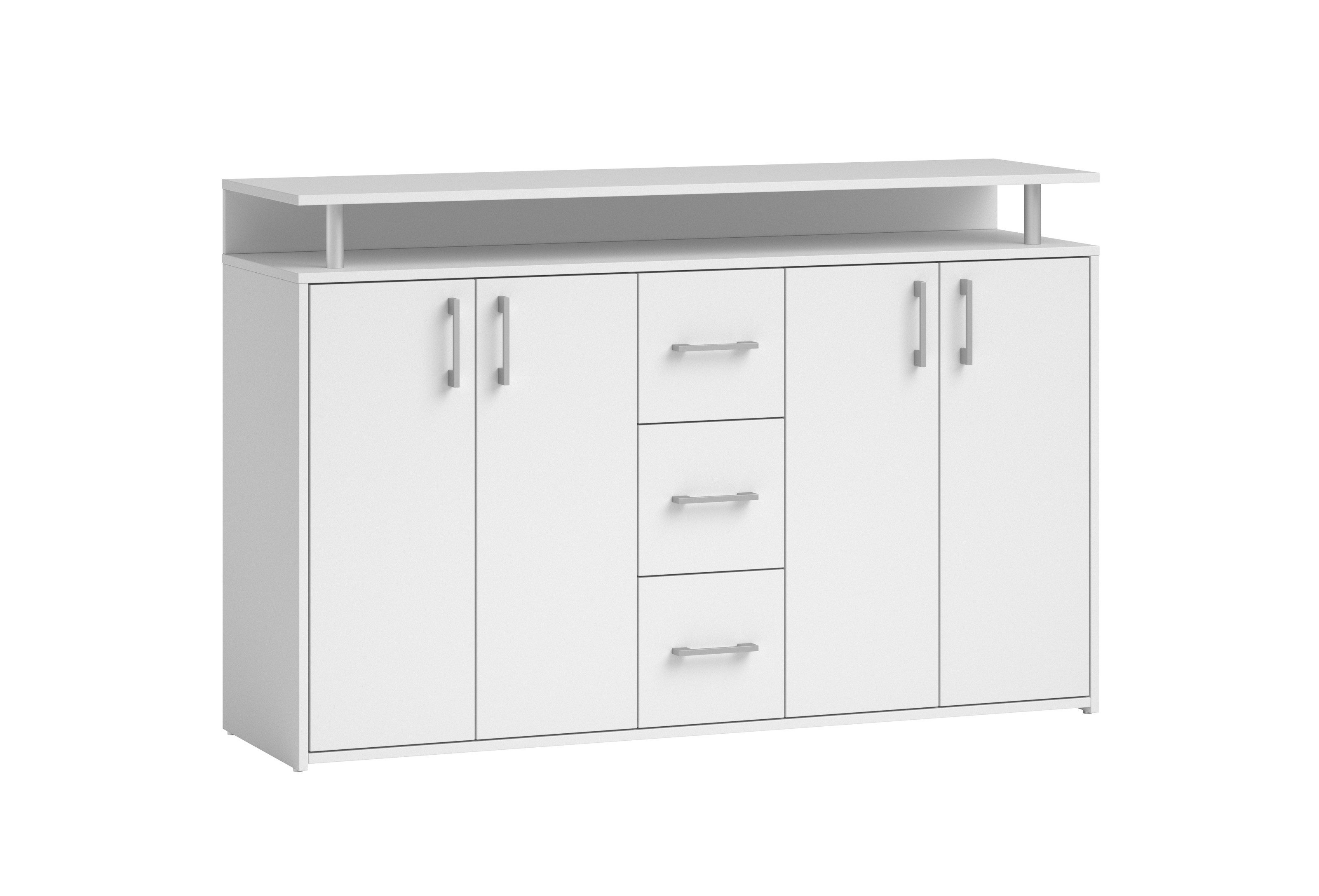 PREISBRECHER Anrichte Drift, 4 Türen, 4 Shübe, in Weiß - 139x90x34cm (BxHxT)