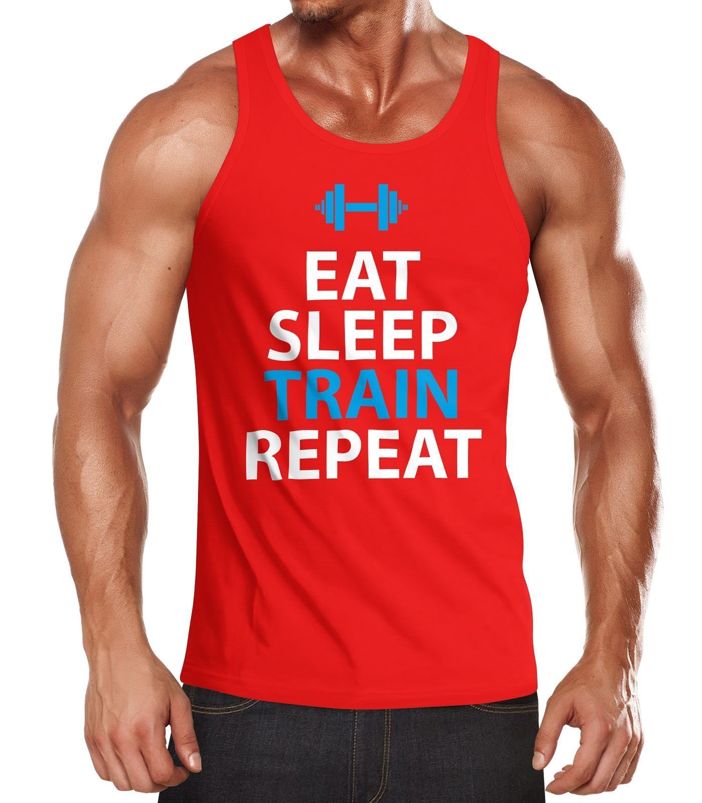 Tanktop Herren Tanktop Eat Sleep Train Repeat Bodybuilder Fitness Gym