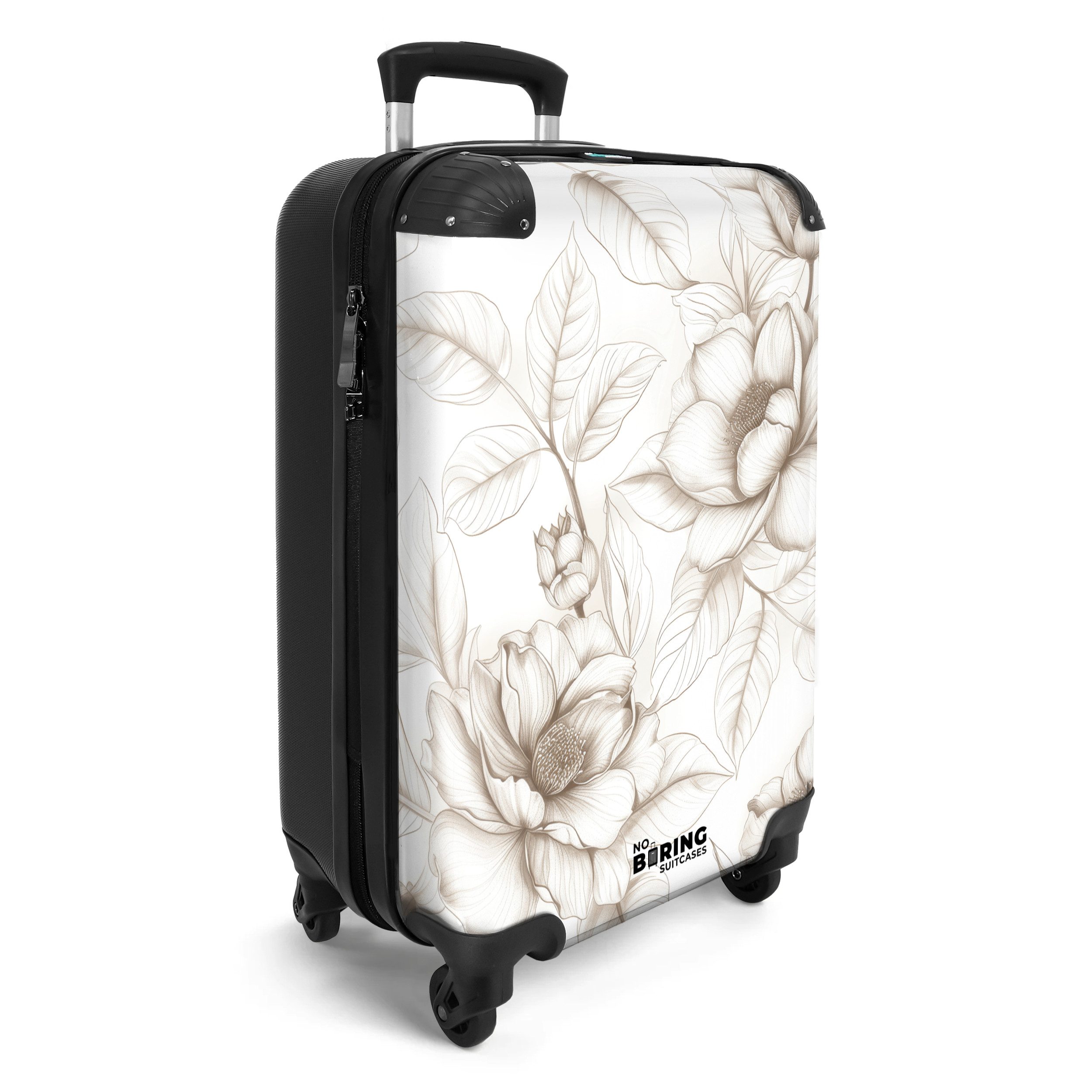 NoBoringSuitcases.com© Hartschalen-Trolley Weiß mit beigen Blumen günstig online kaufen