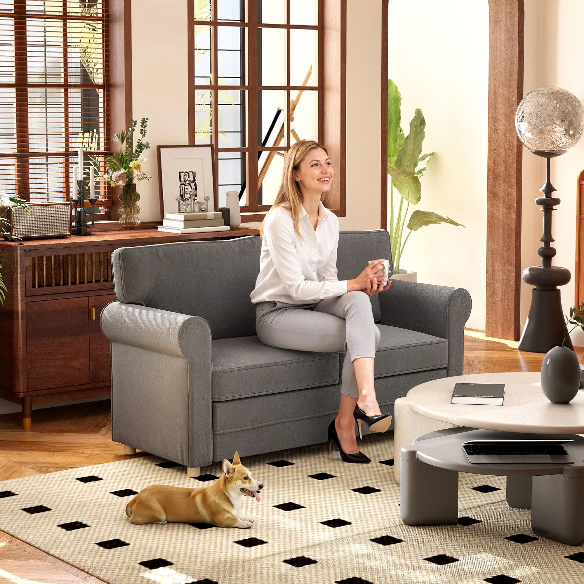 HOMCOM 2-Sitzer Sofa mit Armlehne Dick Gepolstert Doppelsofa, Couch 1 Teile günstig online kaufen