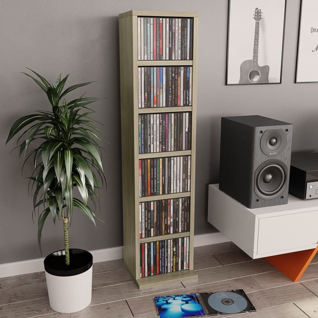furnicato CD-Regal CD-Schrank Sonoma-Eiche 21x20x88 cm aus robustem Massivholz, 1-tlg.