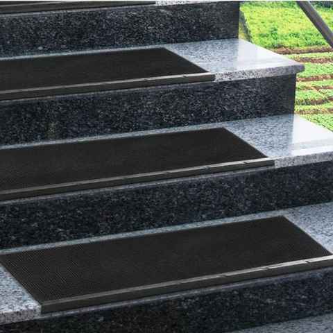 Stufenmatte Santiago, Treppenschutz, Stufenschutz,25x75 cm, Schwarz, Karat, rechteckig, aus Gummi