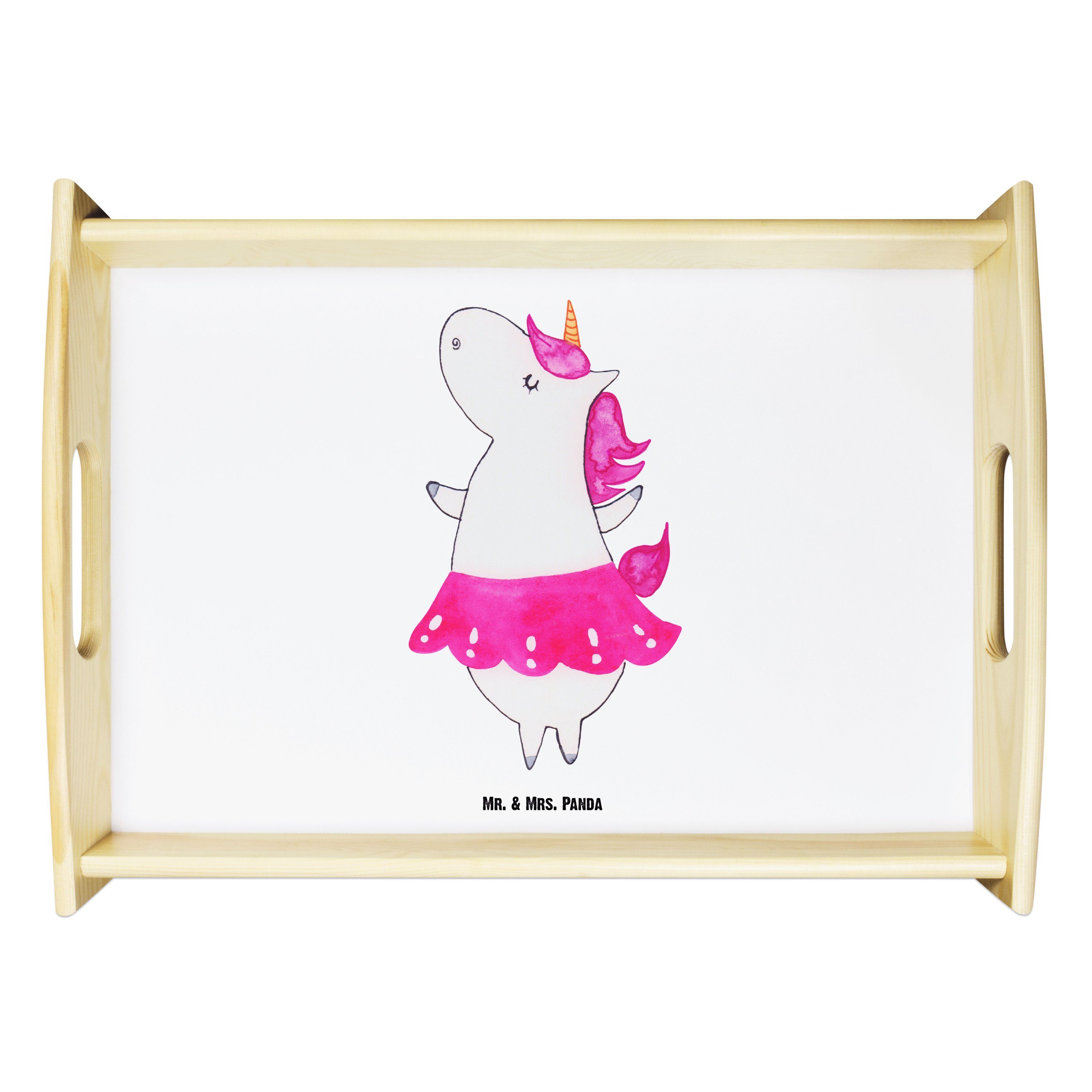 Mr. & Mrs. Panda Tablett Einhorn Ballerina - Weiß - Geschenk, Pegasus, Holztablett, Wohnung, E, Echtholz lasiert, (1-tlg)