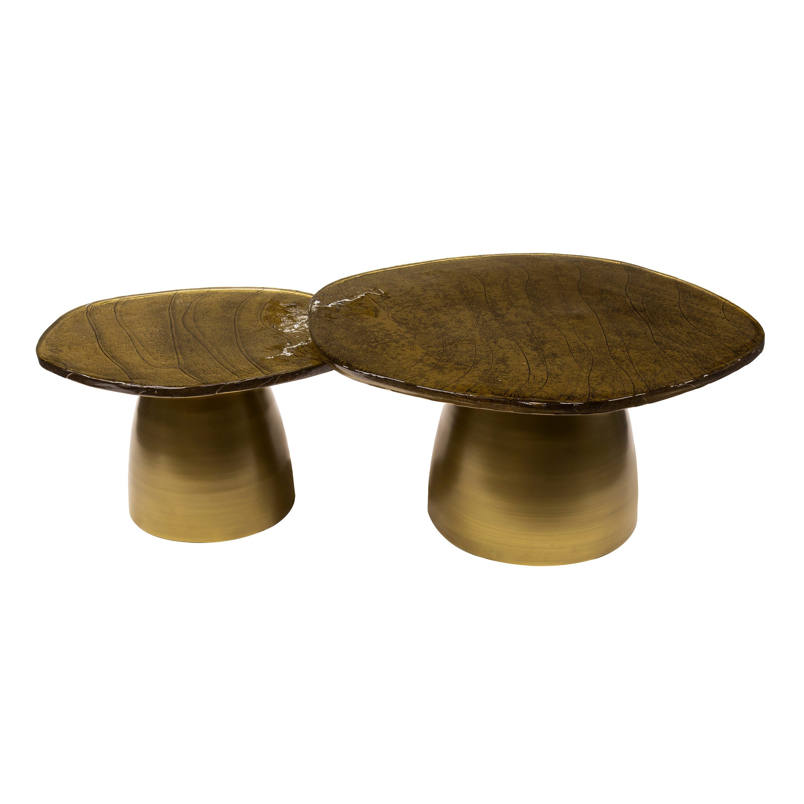 alesvelt Couchtisch ECLIPSE ORGANICO 2-teilige Glastische mit Gussglas & Metallfuß (Set, 2er-Set), Tischplatte aus Gussglas