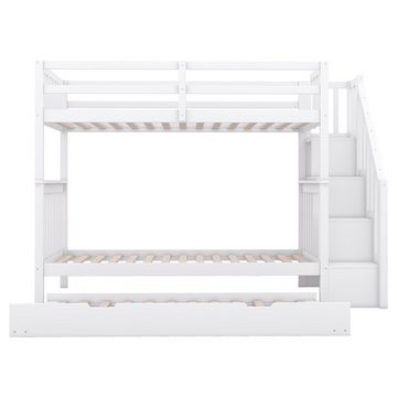 Gotagee Kinderbett Kinderbett Treppenregal ausgestattet mit Rollbett Weiß Etagenbett, ausgestattet mit ausziehbares Rollbett, hohe Geländer