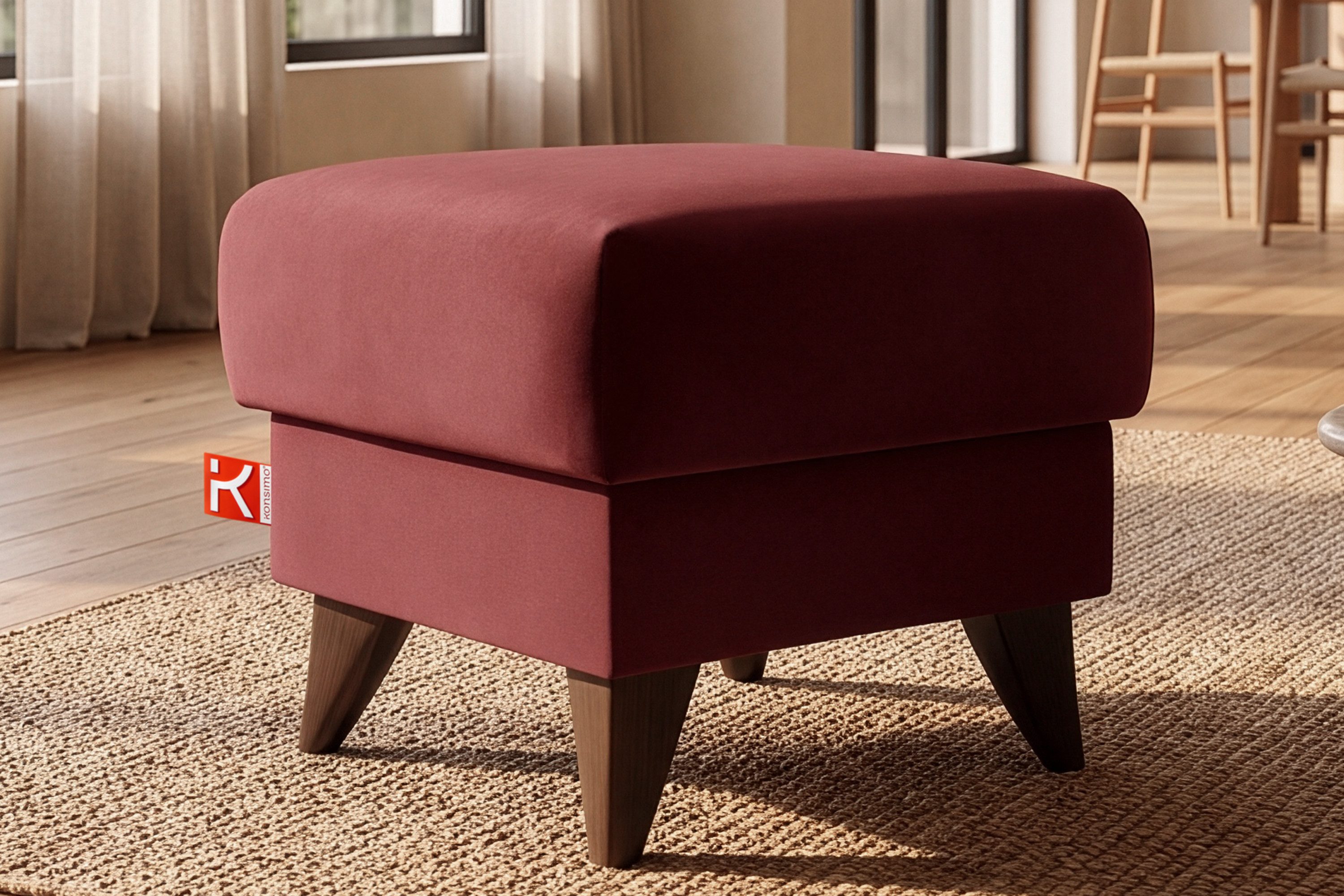 KONSIMO® Fußhocker Sitzhocker mit Stauraum GUSTAVO, hergestellt in der EU, handgefertigt, braun Füße, Polsterhocker, Elegant