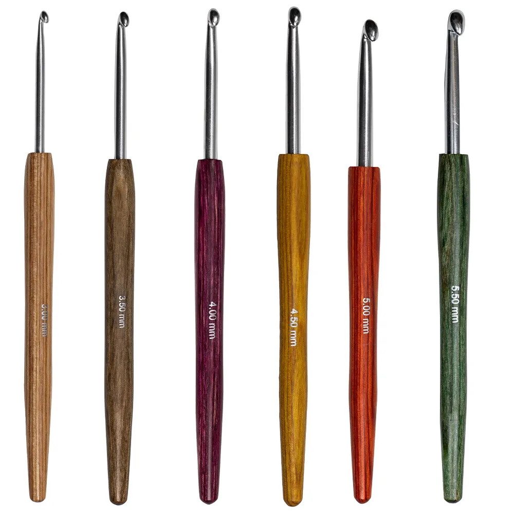 LANA GROSSA Häkelnadeln KnitPro Häkelnadel-Set Alu mit Holzgriff 14 Nadeln im stilvollen Etui, Edle Holz-Häkelnadeln 2,0 bis 12,0 mm im stilvollen Etui