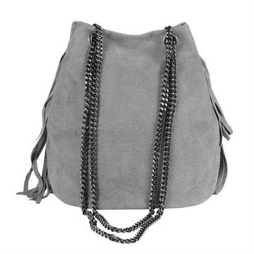ITALYSHOP24 Schultertasche Made in Italy Damen Leder Tasche CrossOver, mit Fransen & Kette, als Shopper, Umhängetasche tragbar