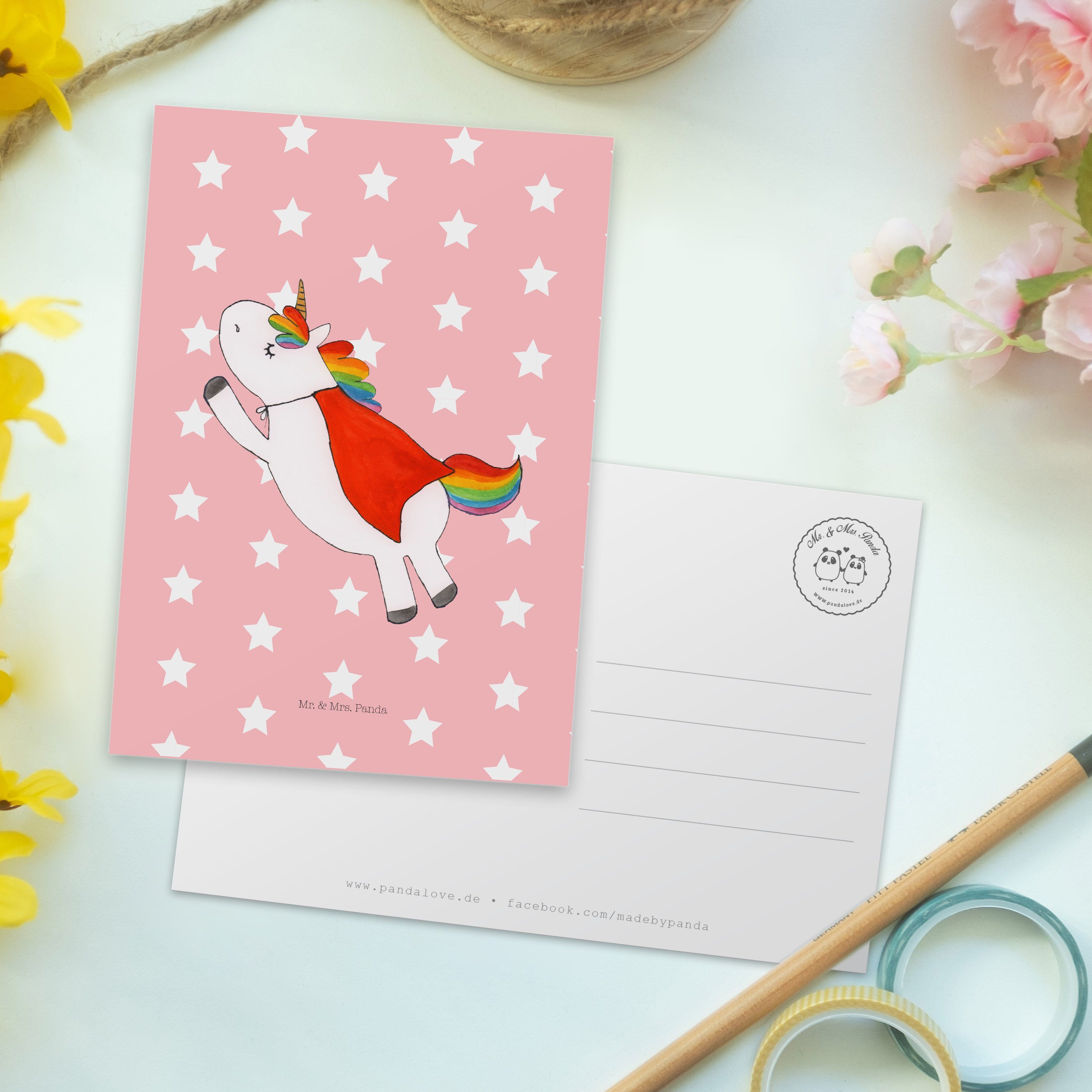 Mr. & - Pastell Super Einhörner, Rot Einhorn Panda Geschenk, - Mrs. Geburtstagskarte Postkarte