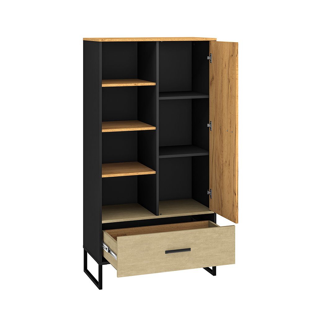 Lomadox Highboard CASPER-131, schwarz, Eiche, sandfarben, ca. 80/157/40cm günstig online kaufen
