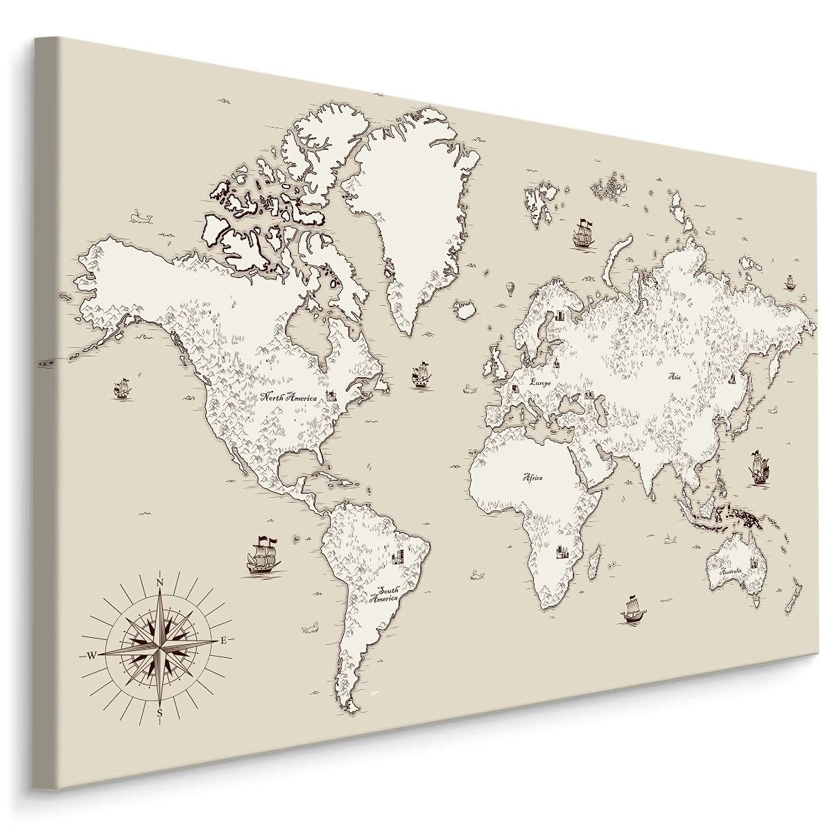 Muralo Leinwandbild Landkarten – Leinwandbild Wandbild Kunstdruck Wohnzimmer, Gebäude (1 St), Weltkarte – Kontinente – Ozeane, 90 x 60 cm, aufhängefertig