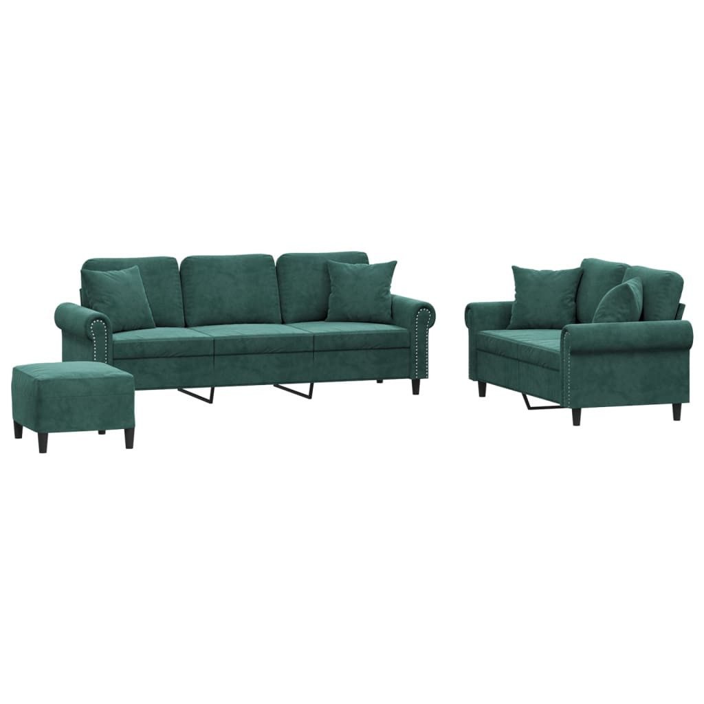 vidaXL Sofa 3-tlg. Sofagarnitur mit Kissen Dunkelgrün Samt, 1 Teile