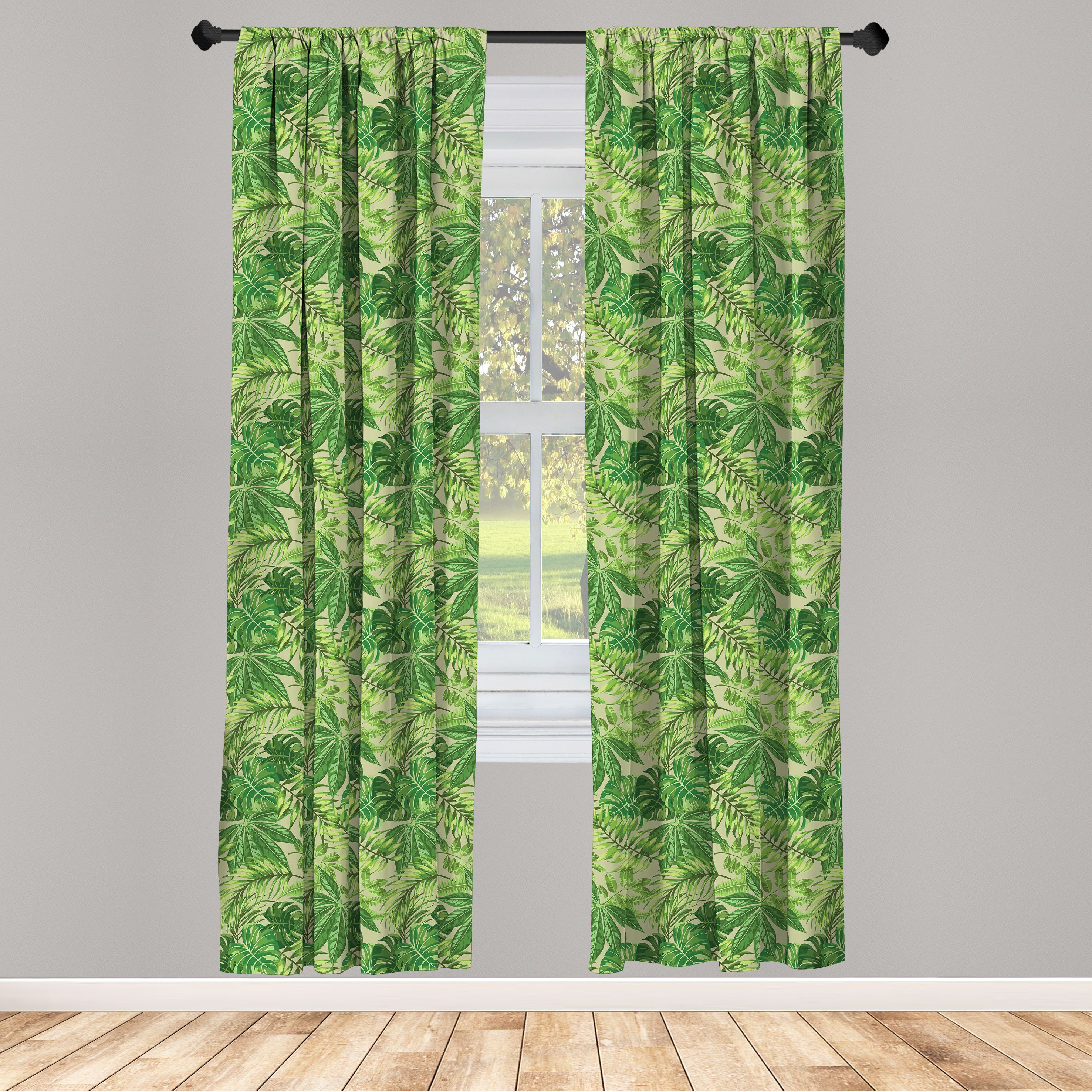 Gardine Vorhang für Wohnzimmer Schlafzimmer Dekor, Abakuhaus, Microfaser, Grünes Blatt Frischer Dschungel Aloha
