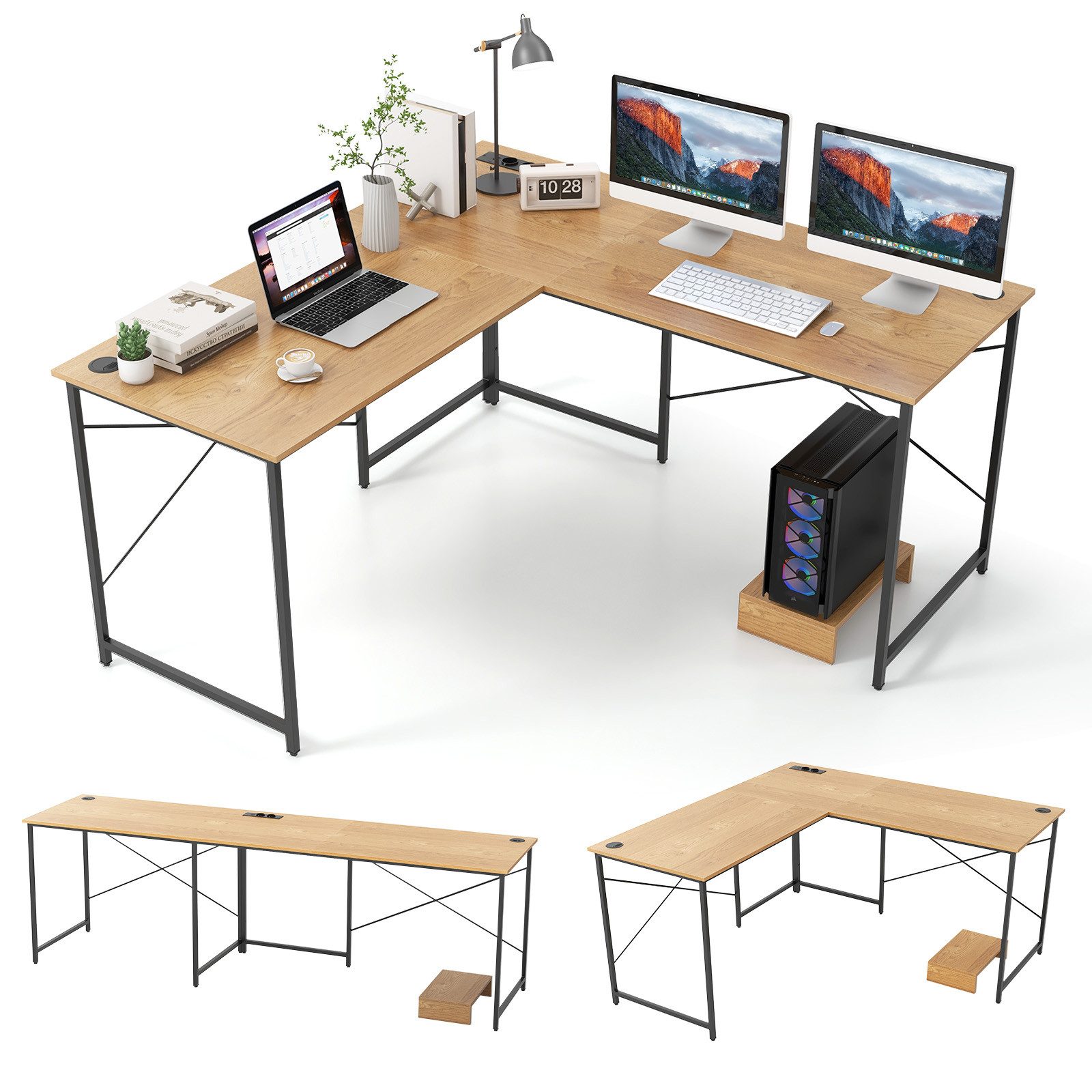 COSTWAY Eckschreibtisch, mit Ladestation & abnehmbarem günstig online kaufen