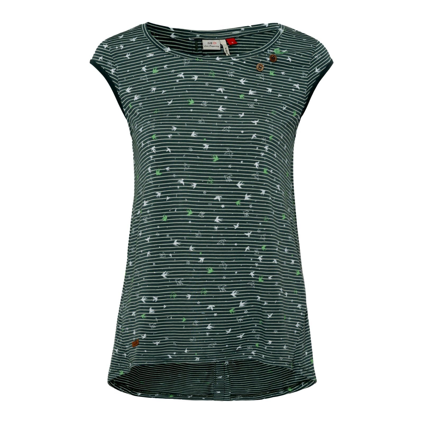 Ragwear Kurzarmshirt Dominnica mit durchgehender 5021 Rücken dark Knopfleiste am green