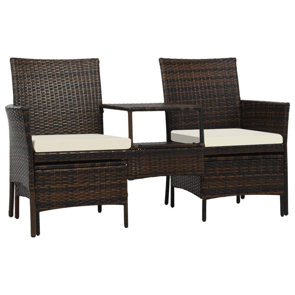 vidaXL Loungesofa 2-Sitzer-Gartensofa mit Tisch Teile Braun, Hocker & Rattan Poly 1