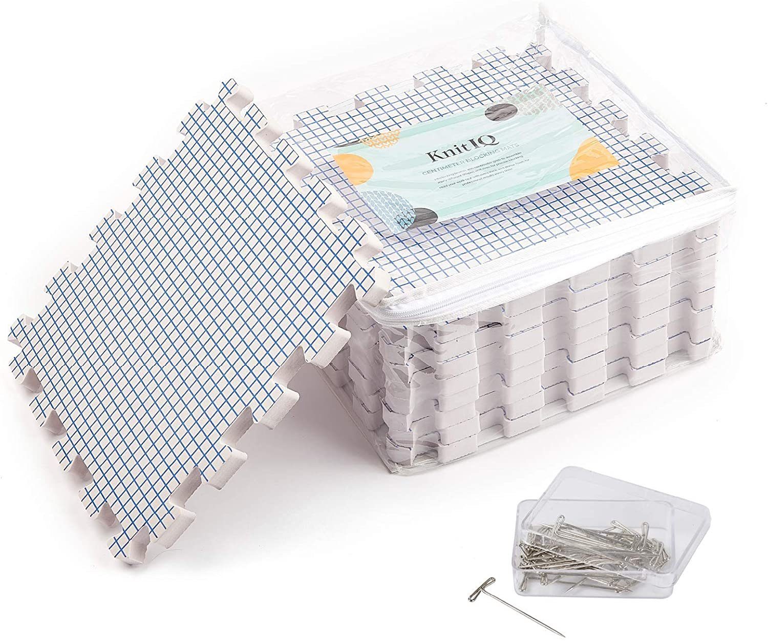 Tasche & Standard KnitIQ Stricken Set 9er cm Spannmatten Standard Nadeln Set Häkeln Spanngurt Weiss Weiß 100 1,9 Set Tiefe,