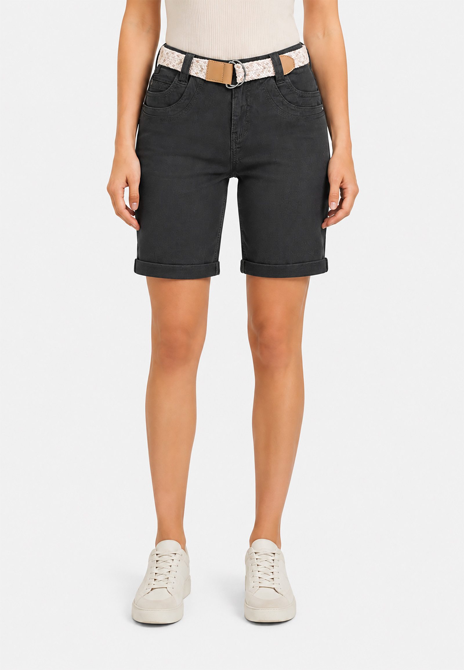 SUBLEVEL Bermudas Stretch Twill Chino Bermuda mit Gürtel und Spitzenakzent Belt Bermuda