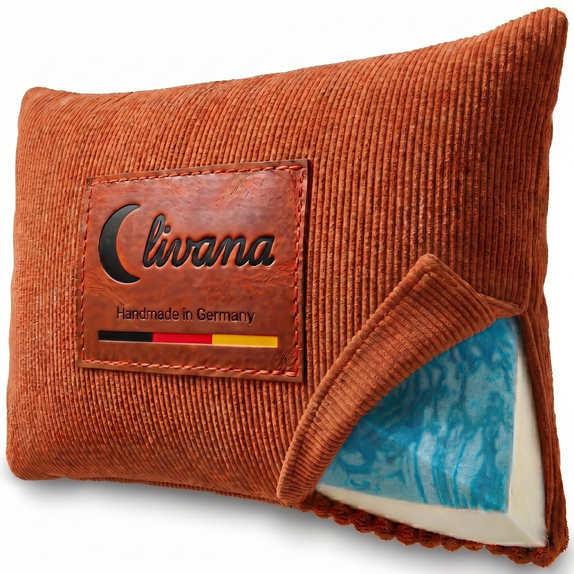 livana Visko-Kissen Lumbar Cord Nackenkissen – Gelschaum + Visco, 50×30×8,5 cm, Seitenschläfer, Bauchschläfer, Rückenschläfer