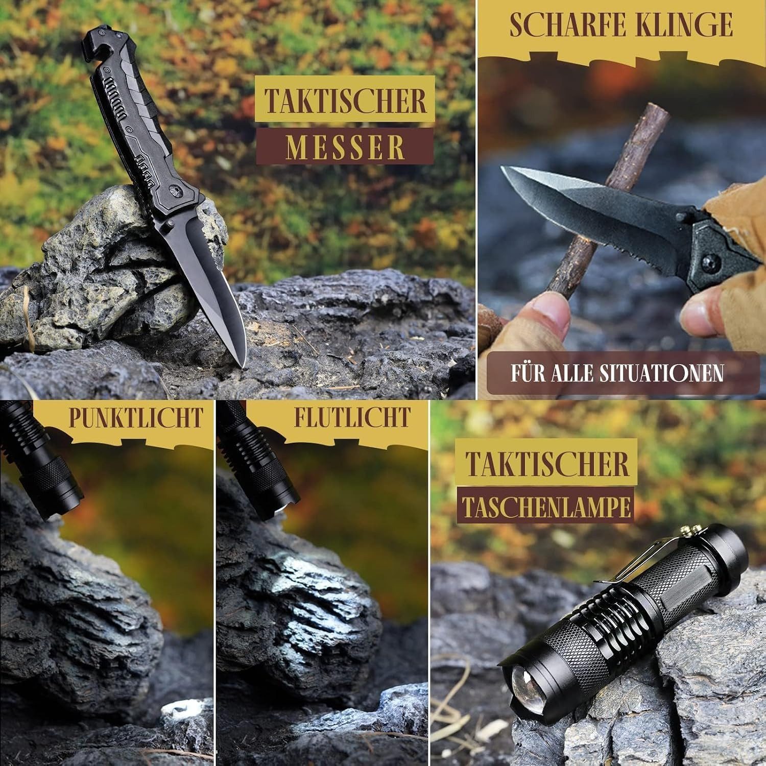 Vivitar Multitool 13-in-1 Survival Kit für Männer, Outdoor Ausrüstung mit Taschenlampe, (Feuerstarter, Paracord Armband, Notfalldecke, Multifunktionskarte, 13 S – Bild 2 von 5