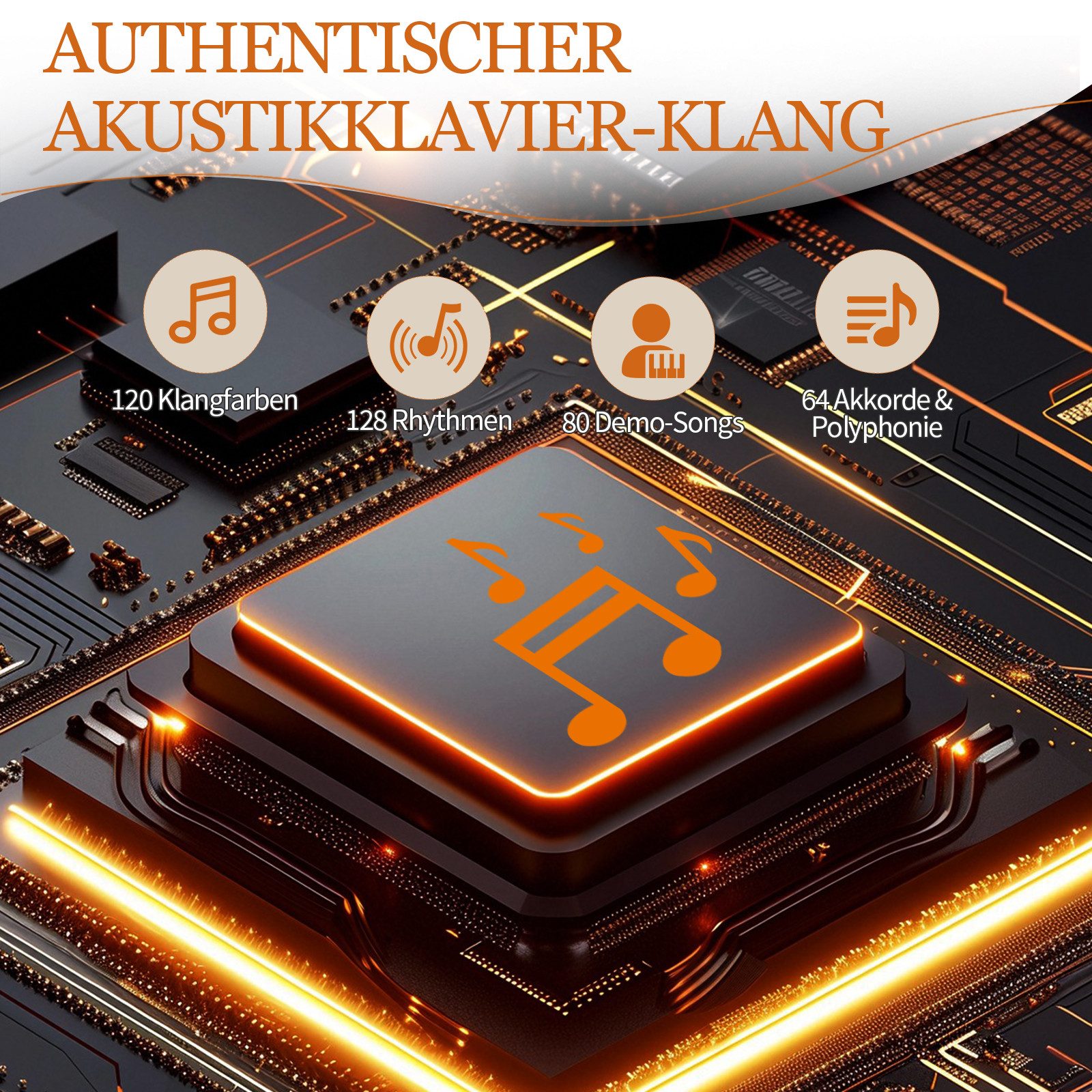 LALAHO Digitalpiano E-Piano 88 Tasten halbgewichtete Tastatur,Bluetooth und MIDI, Digital Keyboard mit Aufnahmefunktion, Transponierung – Bild 3 von 5