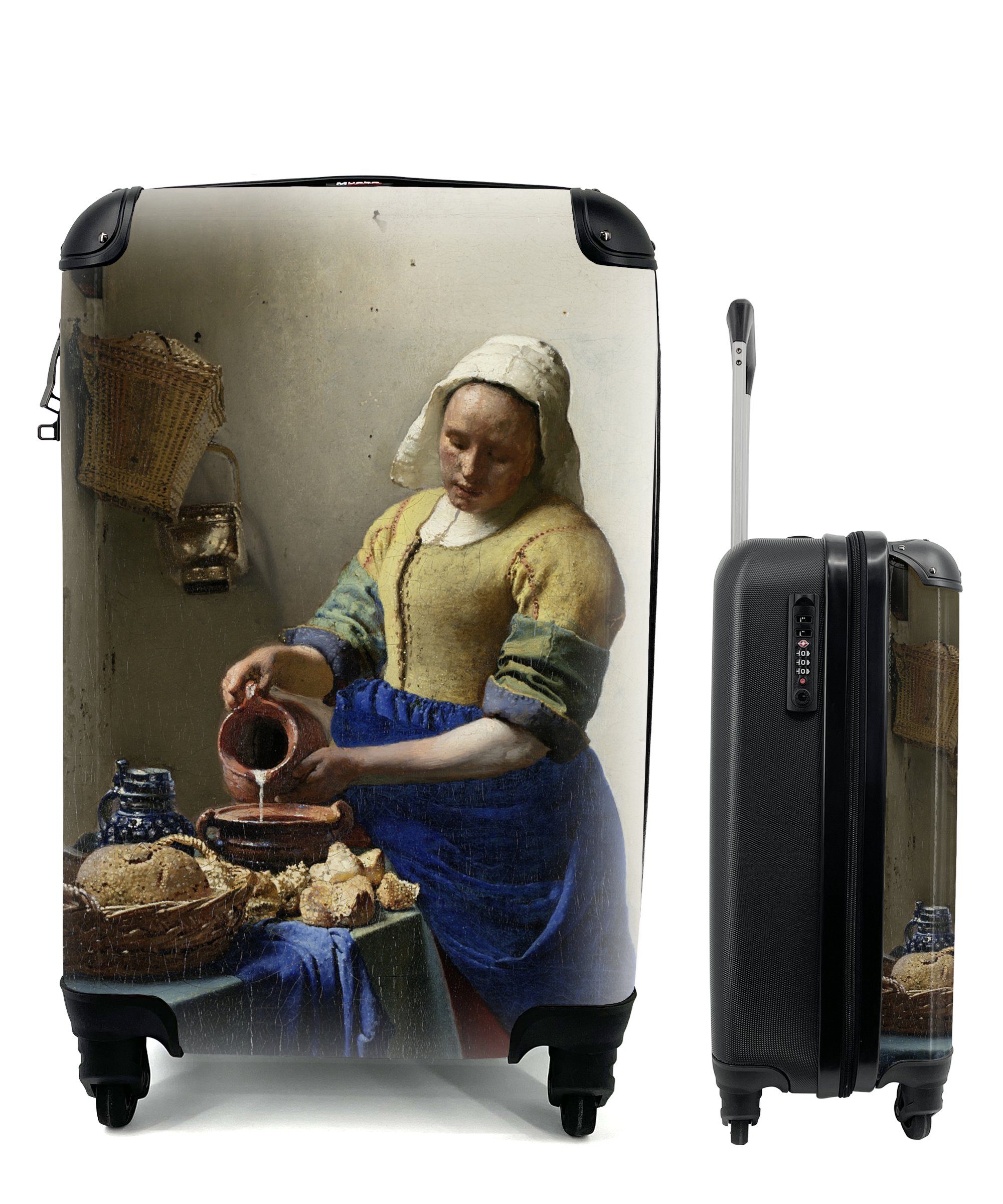 MuchoWow Handgepäckkoffer Das Milchmädchen Reisekoffer 4 Ferien, Johannes Vermeer, Reisetasche mit rollen, Handgepäck Rollen, Trolley, - für