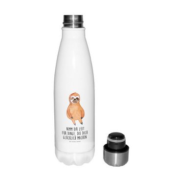 Mr. & Mrs. Panda Thermoflasche Faultier Zufrieden - Weiß - Geschenk, Isolierflasche, Thermos, Ruhe, Motivierende Sprüche