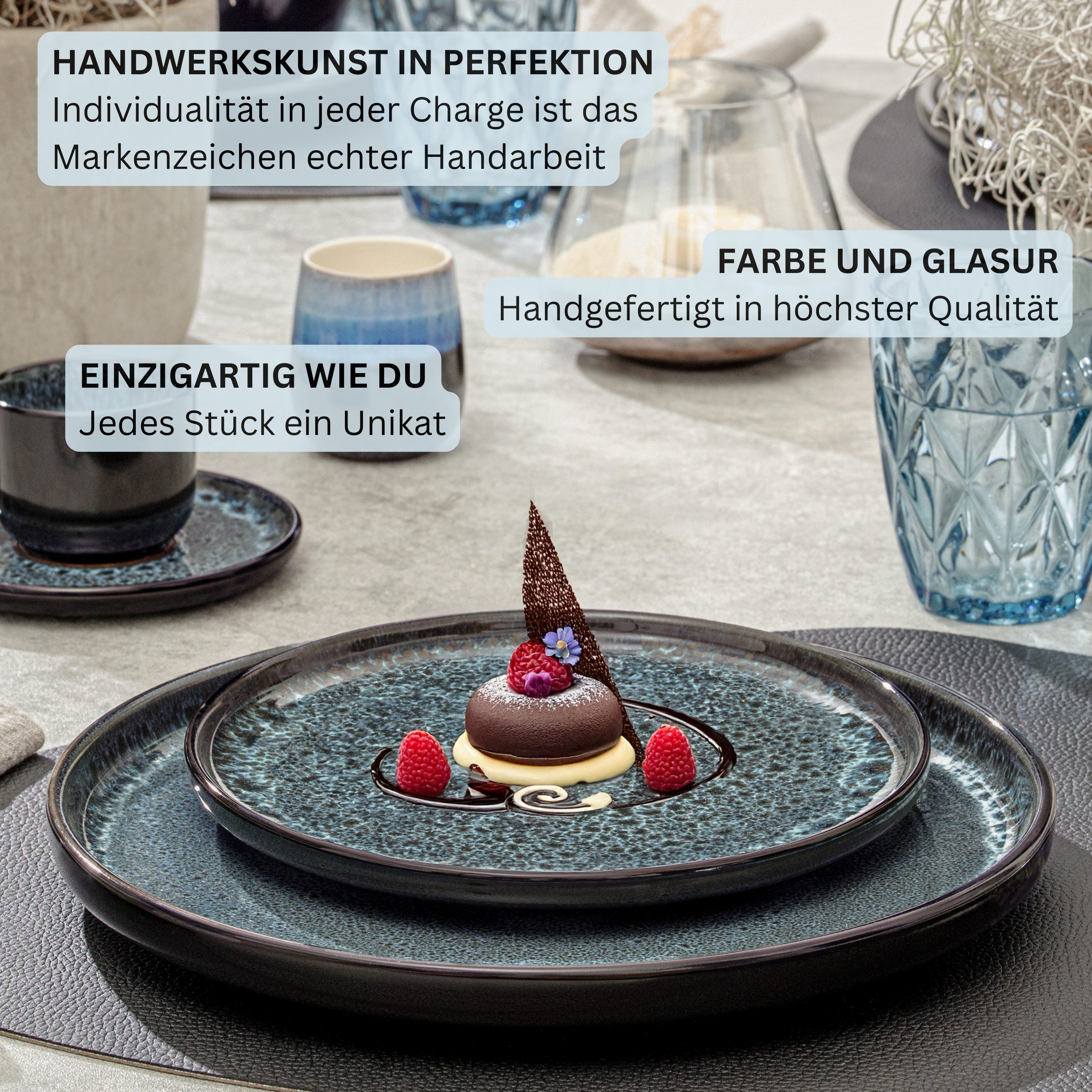 SÄNGER Tafelservice Manila Geschirrset (36-tlg), 12 Personen, Steingut, Blau-Schwarz, Handmade, Erweiterbar, VALUE COLLECTION – Bild 5 von 5