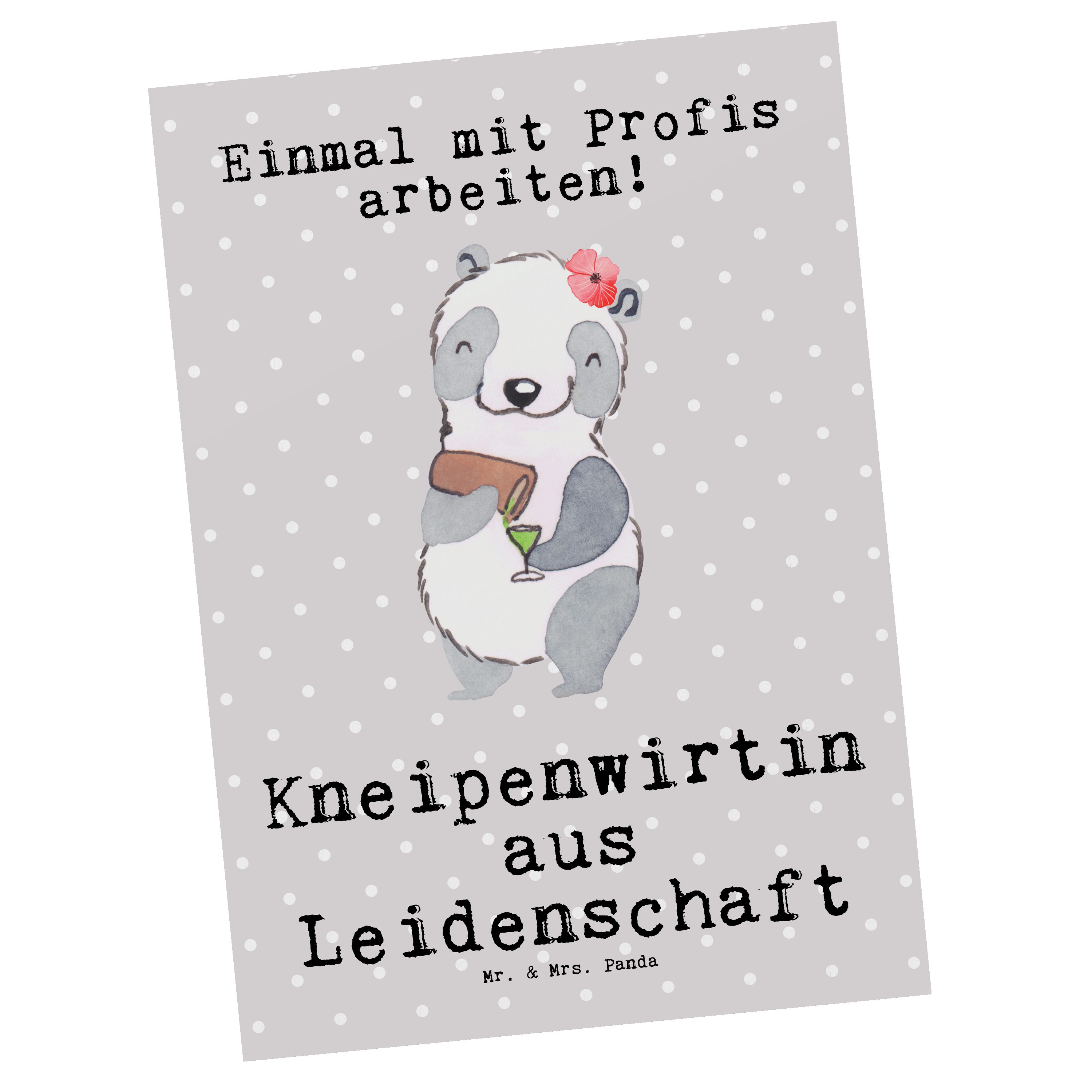 & - Geschenk, Geburtstags Mr. Postkarte - Kneipenwirtin Leidenschaft Mrs. Pastell Grau Panda aus