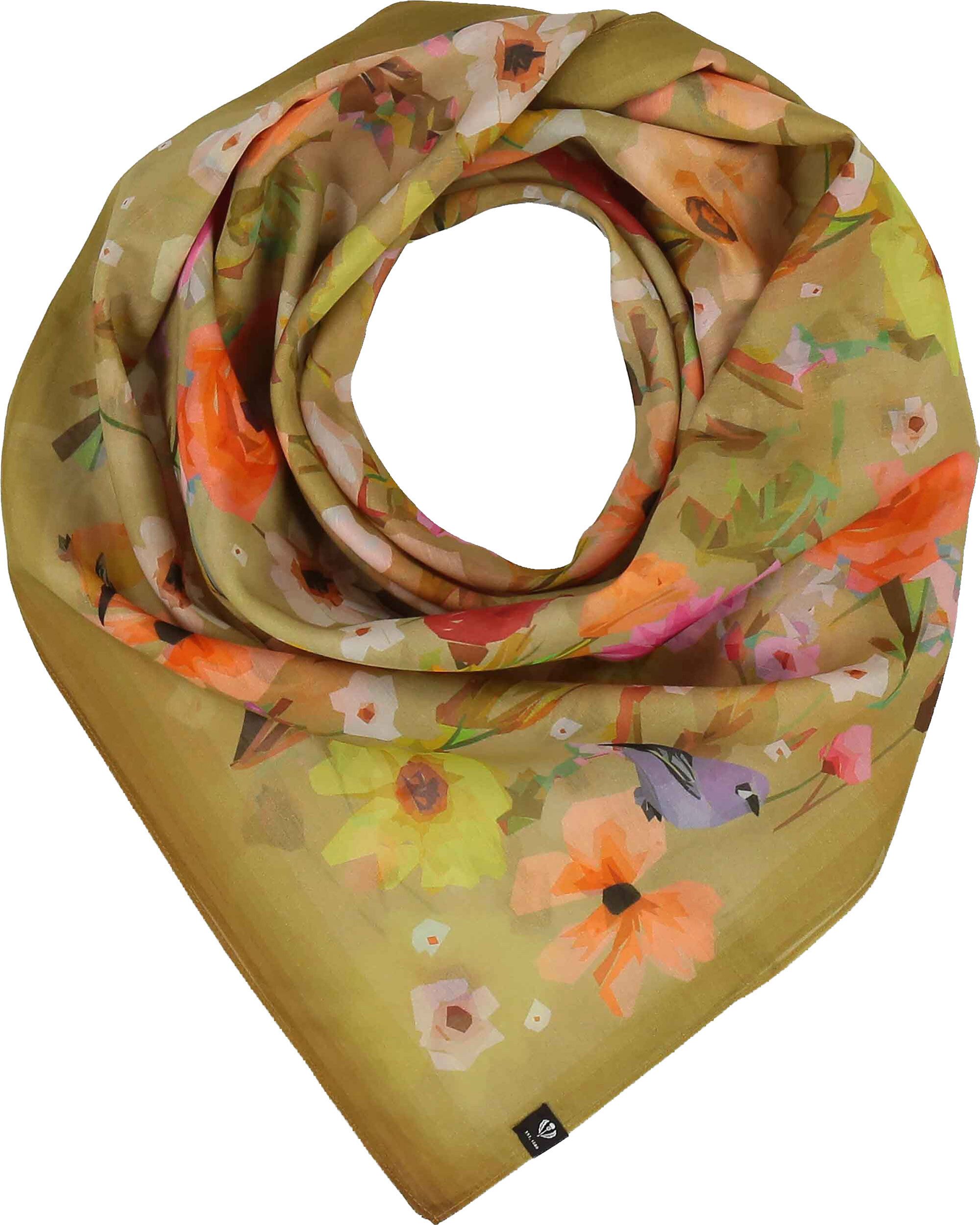 Fraas Modetuch Tuch mit Blüten und Vögeln in Seidenmischung, (keine)