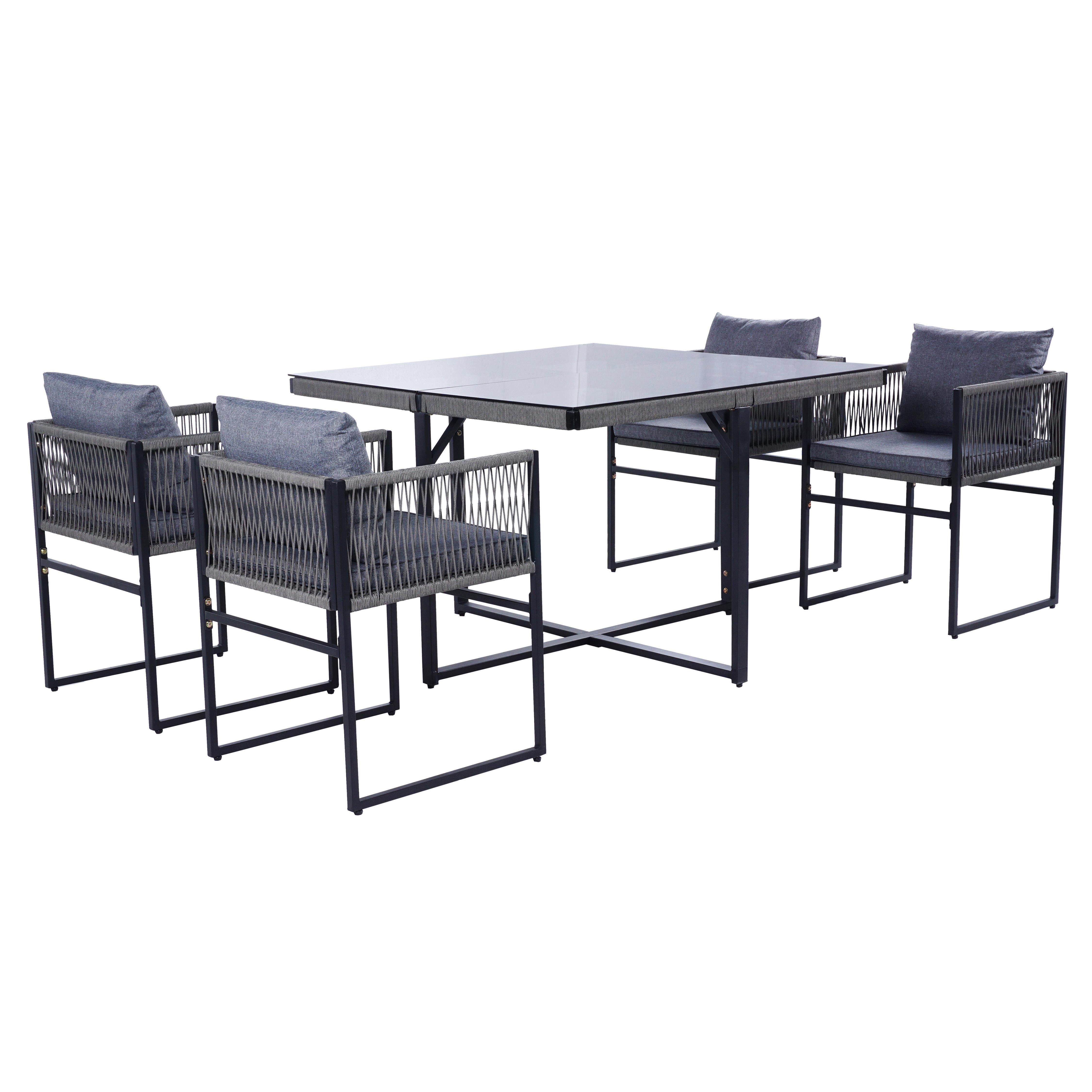 ESTEXO Sitzgruppe Gartenset Gartenmöbel Set Cube Essgruppe Rope Outdoor Möbel Grau