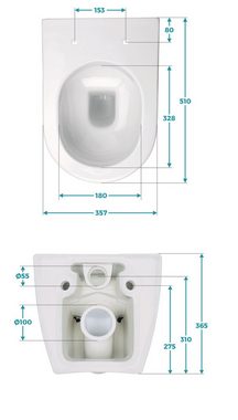 Calmwaters Tiefspül-WC, Wandhängend, Abgang Waagerecht, Wand WC, Weiß, Tiefspüler, D-Form, WC-Sitz Absenkautomatik
