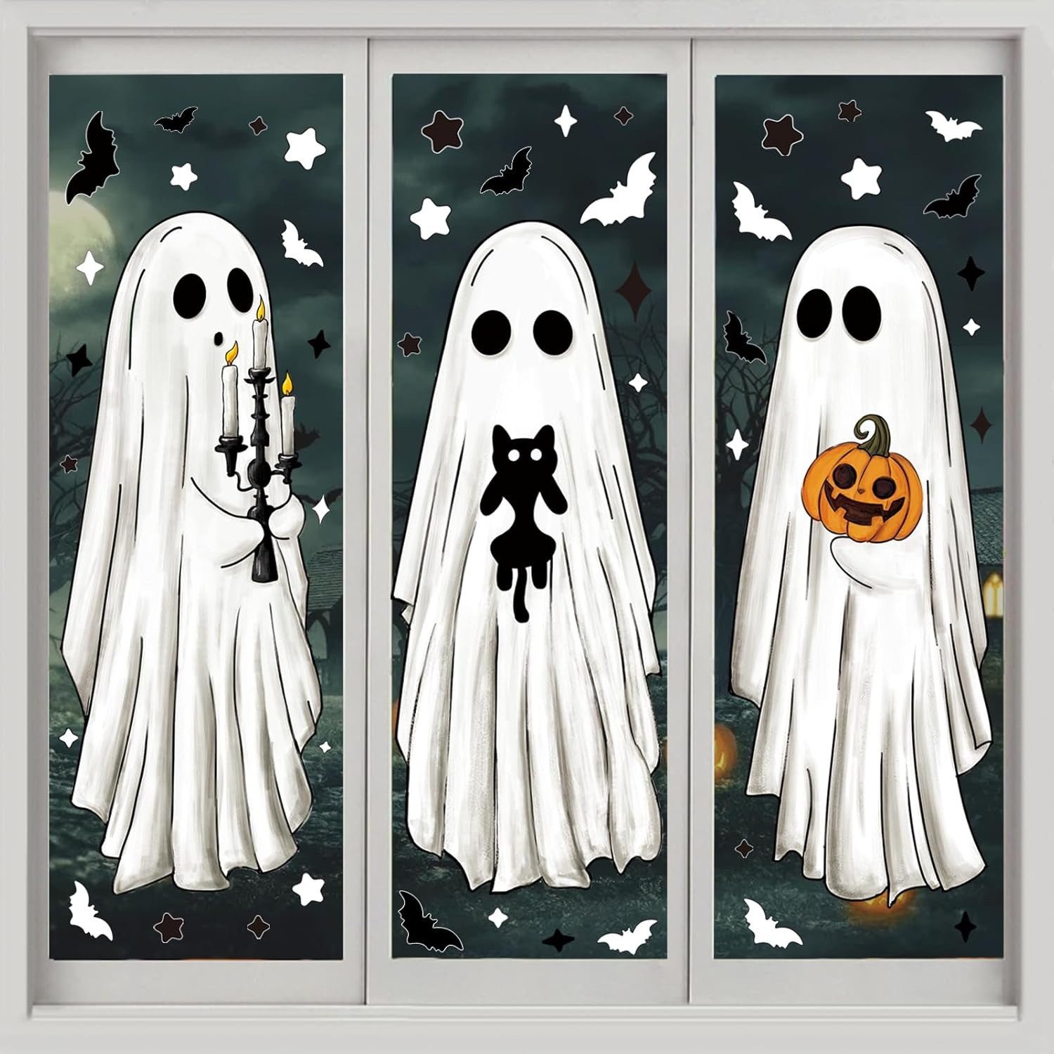 Coonoor Fensterfolie Halloween weiße Geister Fensteraufkleber, günstig online kaufen
