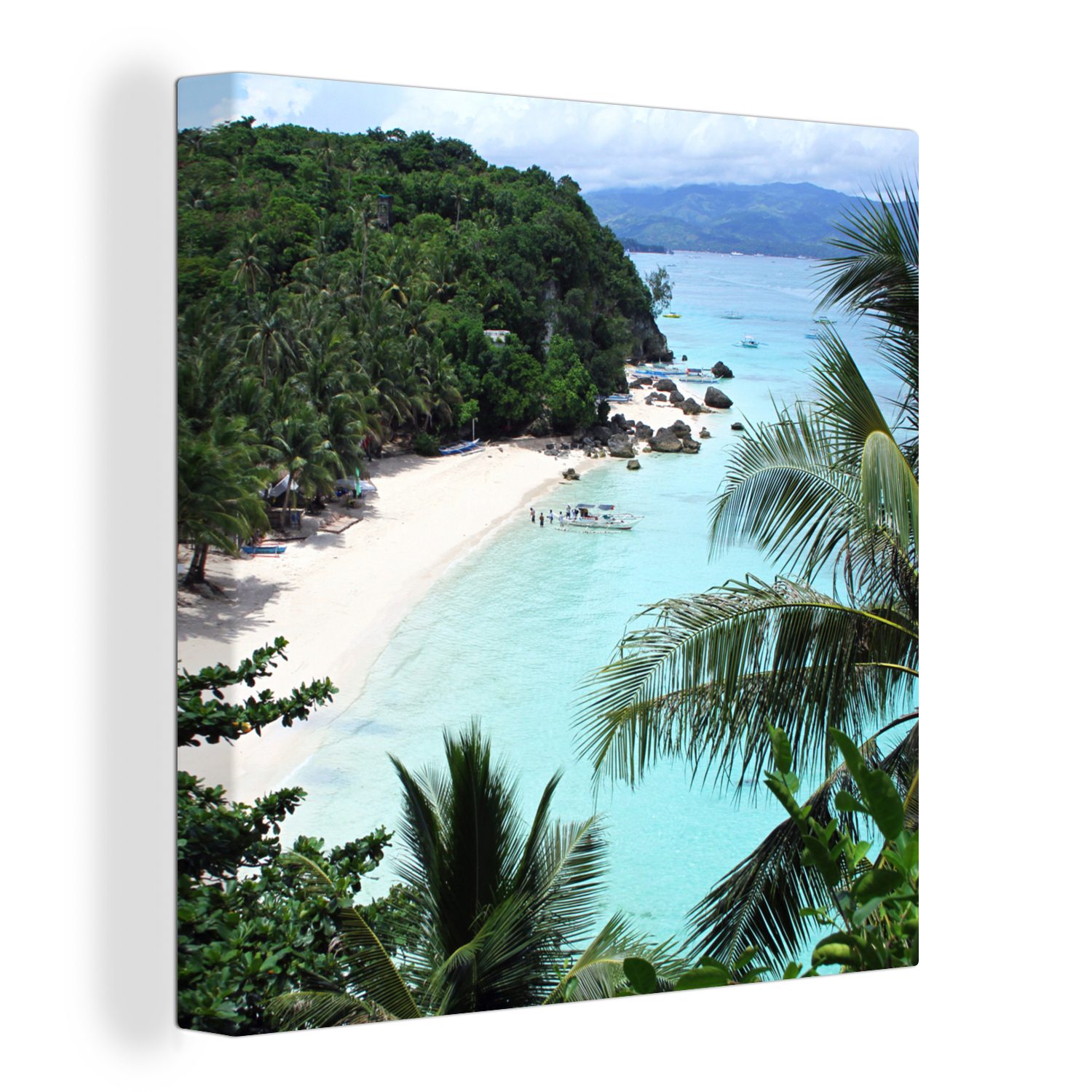 OneMillionCanvasses® Leinwandbild Grüne Natur und weiße Strände auf der Insel Boracay, (1 St), Leinwand Bilder für Wohnzimmer Schlafzimmer