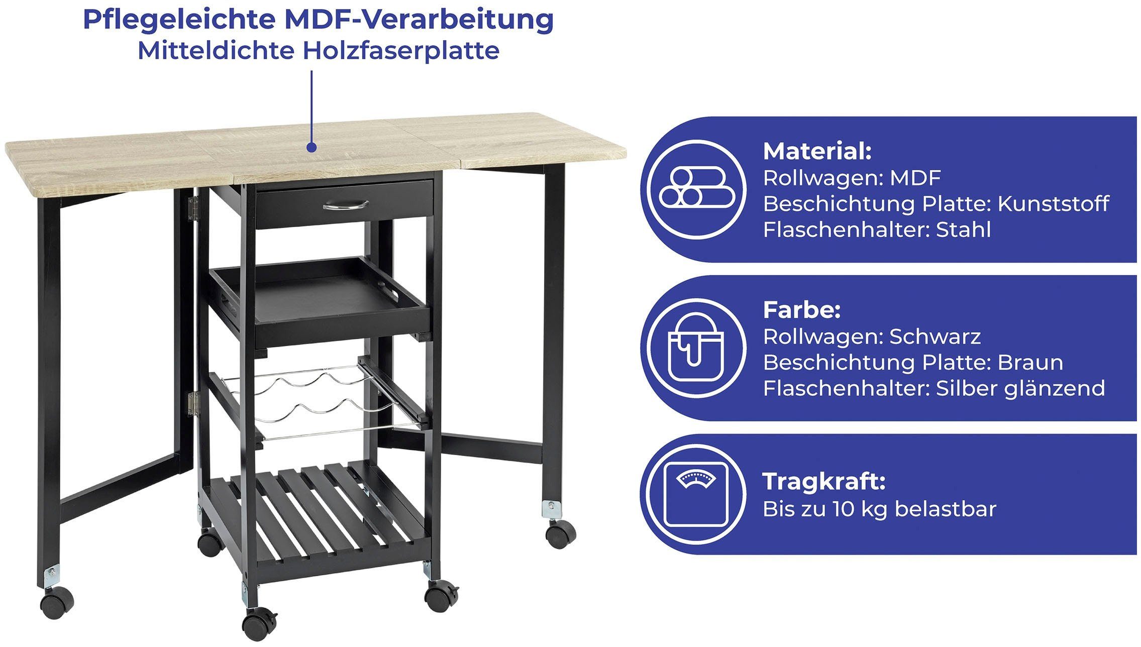 ausklappbaren Seitenteilen, Maximex mit Küchenwagen, rollbar