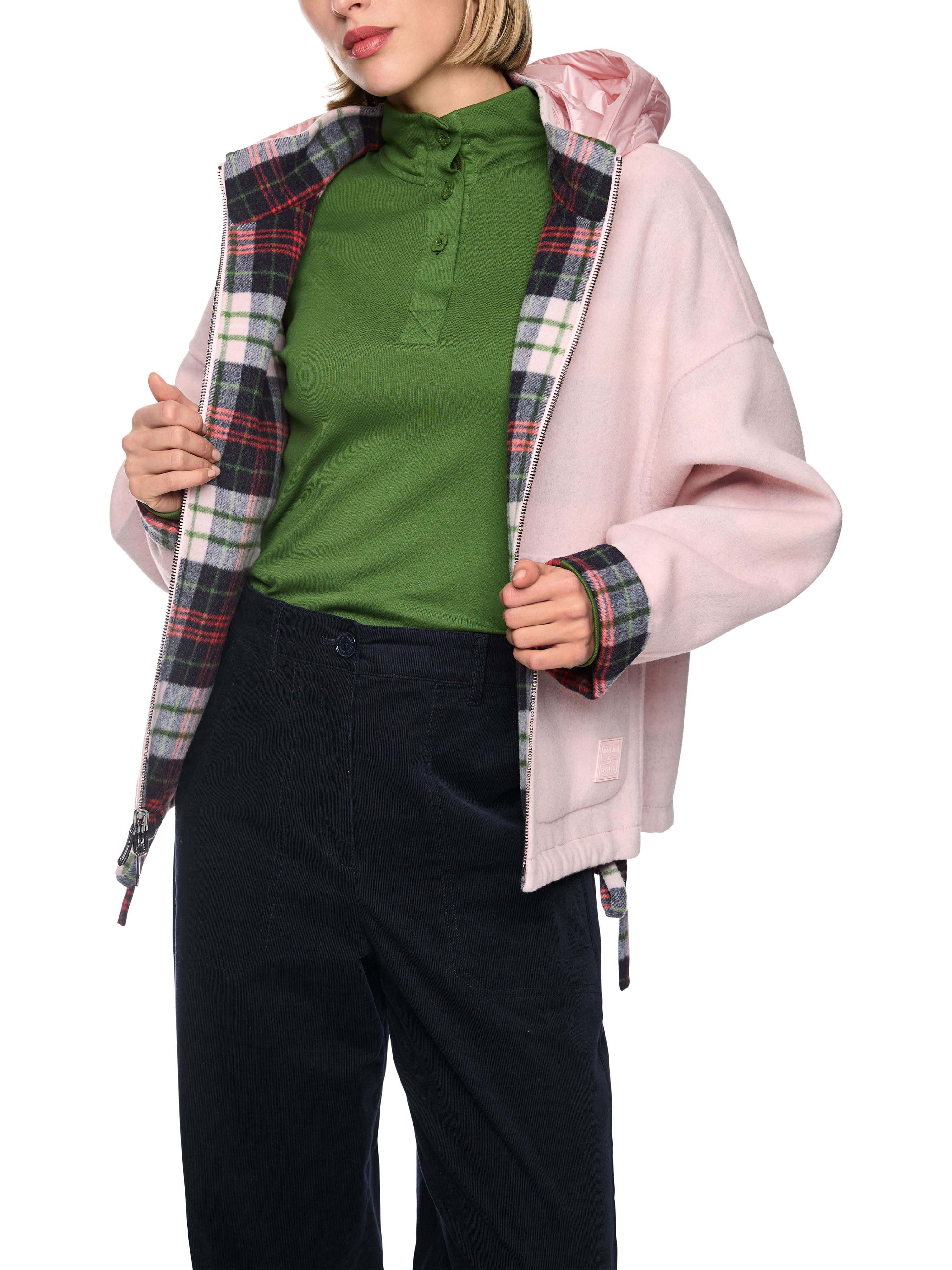 Marc Cain Wendejacke Countryside Calling Premium Damenmode mit Steppkapuze, aus Wollmischung, 2-Wege-Reißverschluss