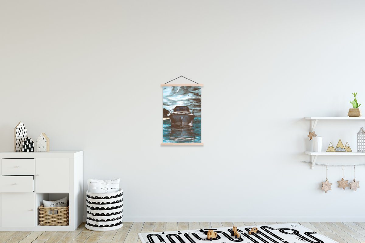 MuchoWow Poster Boot - Meer - Luft, (1 St), Posterleiste, Textilposter für Wohnzimmer, Bilderleiste, Magnetisch