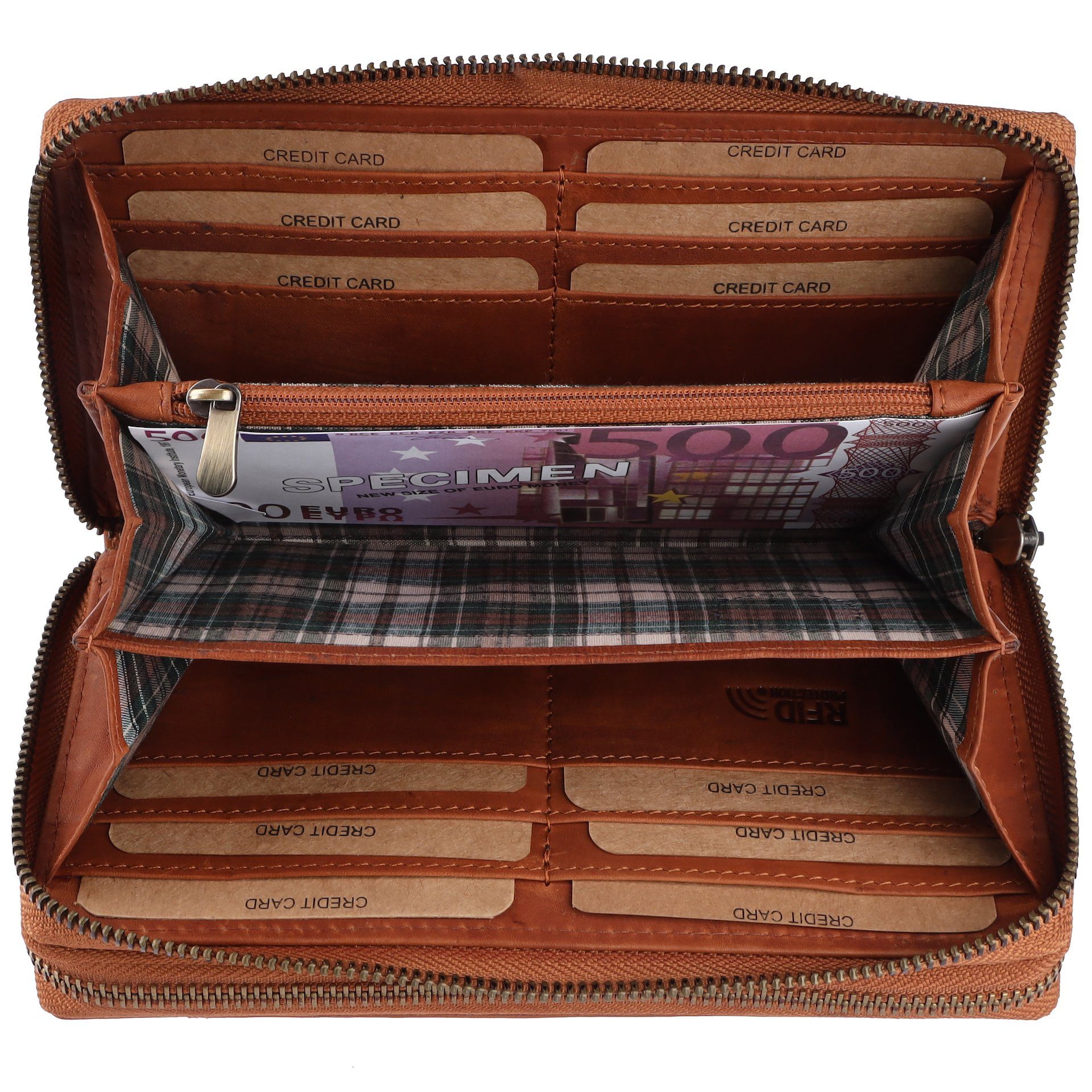 Benthill Geldbörse Damen Groß Echt Leder RFID Portemonnaie XXL mit vielen Kartenfächer, RFID-Schutz Kartenfächer Münzfach Reißverschlussfach