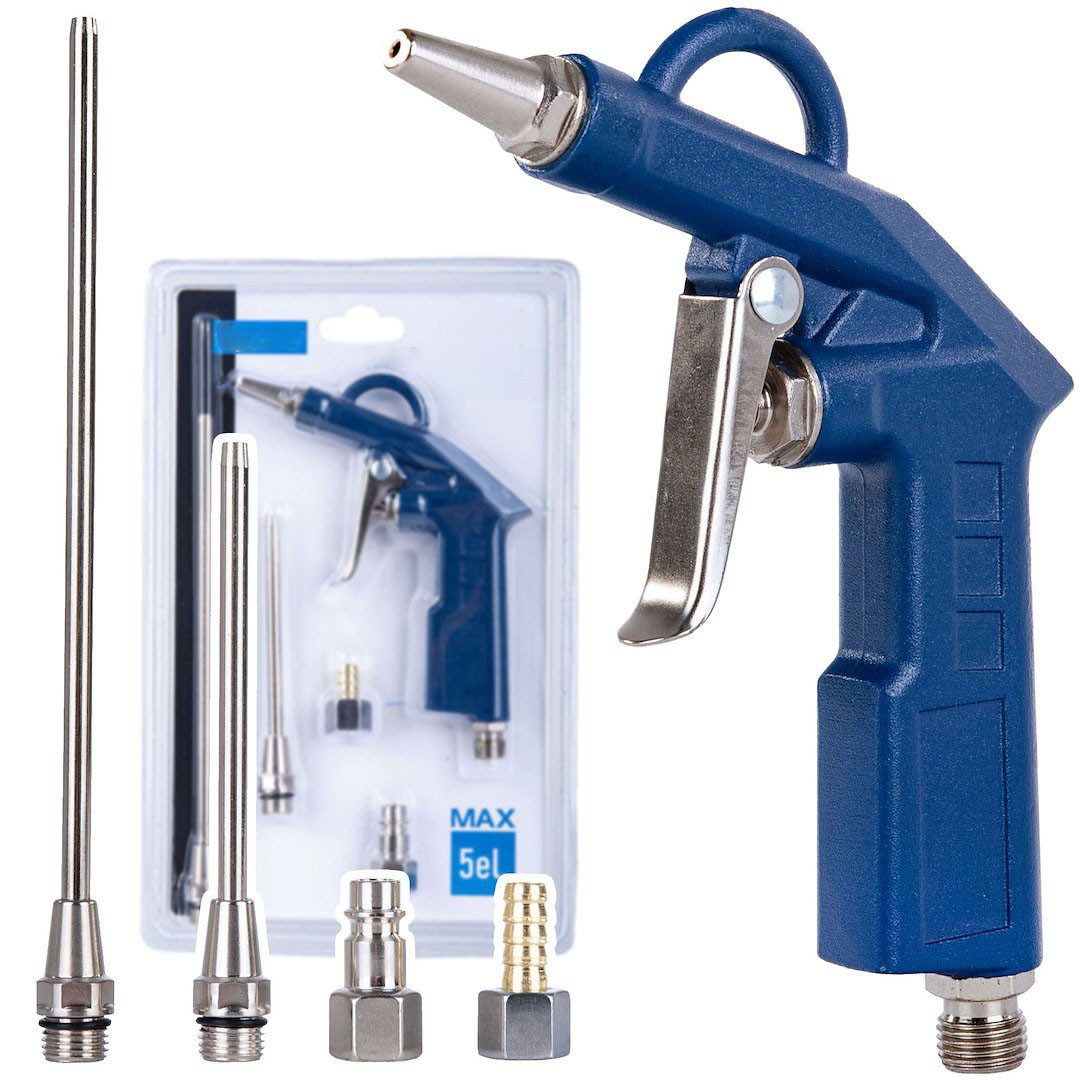 Ausblaspistole Druckluft-Ausblaspistole 5-tlg. mit 3 Düsen 20/100/180 mm + Anschlussk
