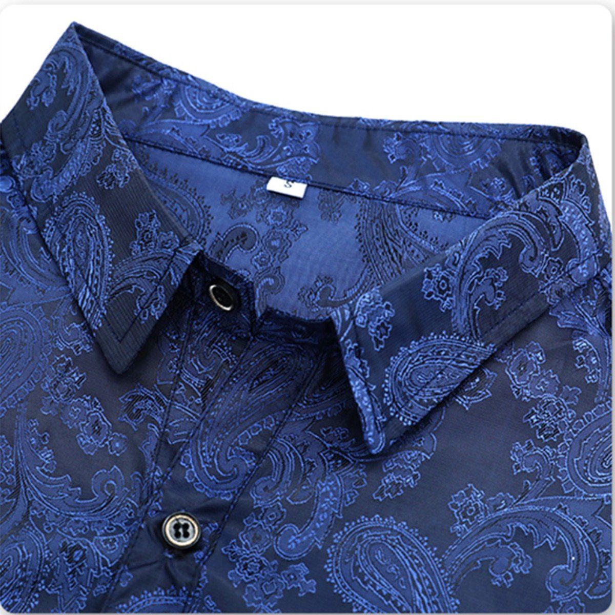 Allthemen Langarmhemd Herren Paisley Freizeithemd mit floralem Muster dünnes Sommerhemd