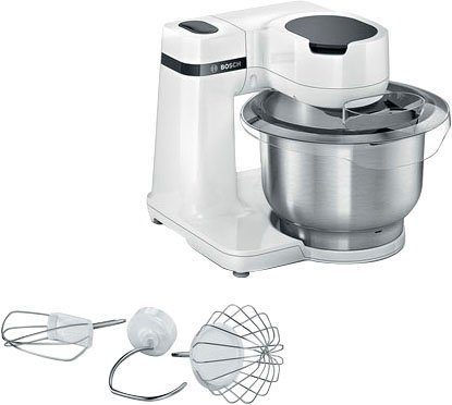 BOSCH Küchenmaschine MUMS2EW00 MUM Serie 2, 700 W, 3,8 l Schüssel, vielseitig einsetzbar, Patisserieset Edelstahl, weiß