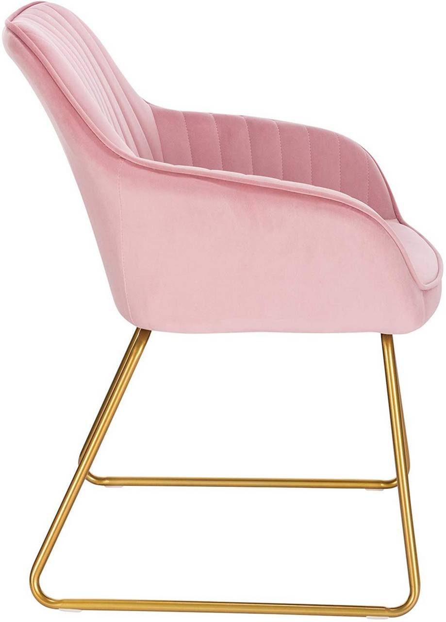 Woltu Esszimmerstuhl (2 St), Sitzfläche aus Samt, Gold Beine aus Metall rosa