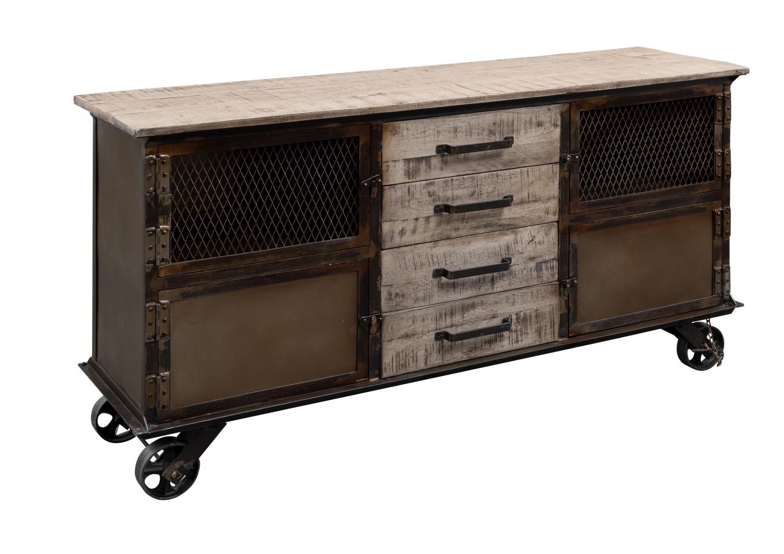 Massivmoebel24 Sideboard (Massivholz), Sideboard Mango 153x40x80 braun lackiert HEAVY INDUSTRY #253