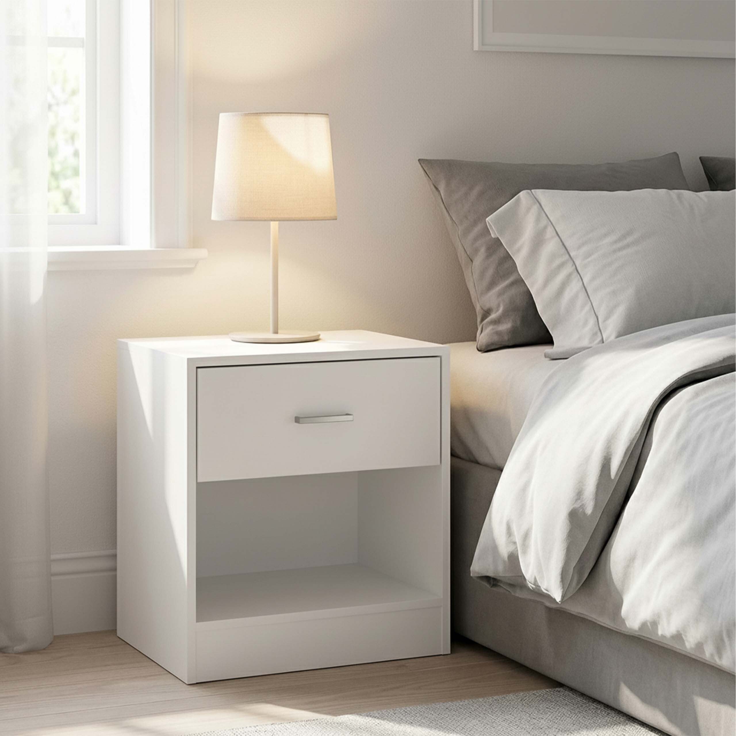 relaxdays Nachtschrank Nachttisch mit Schublade weiß, 1er-Pack