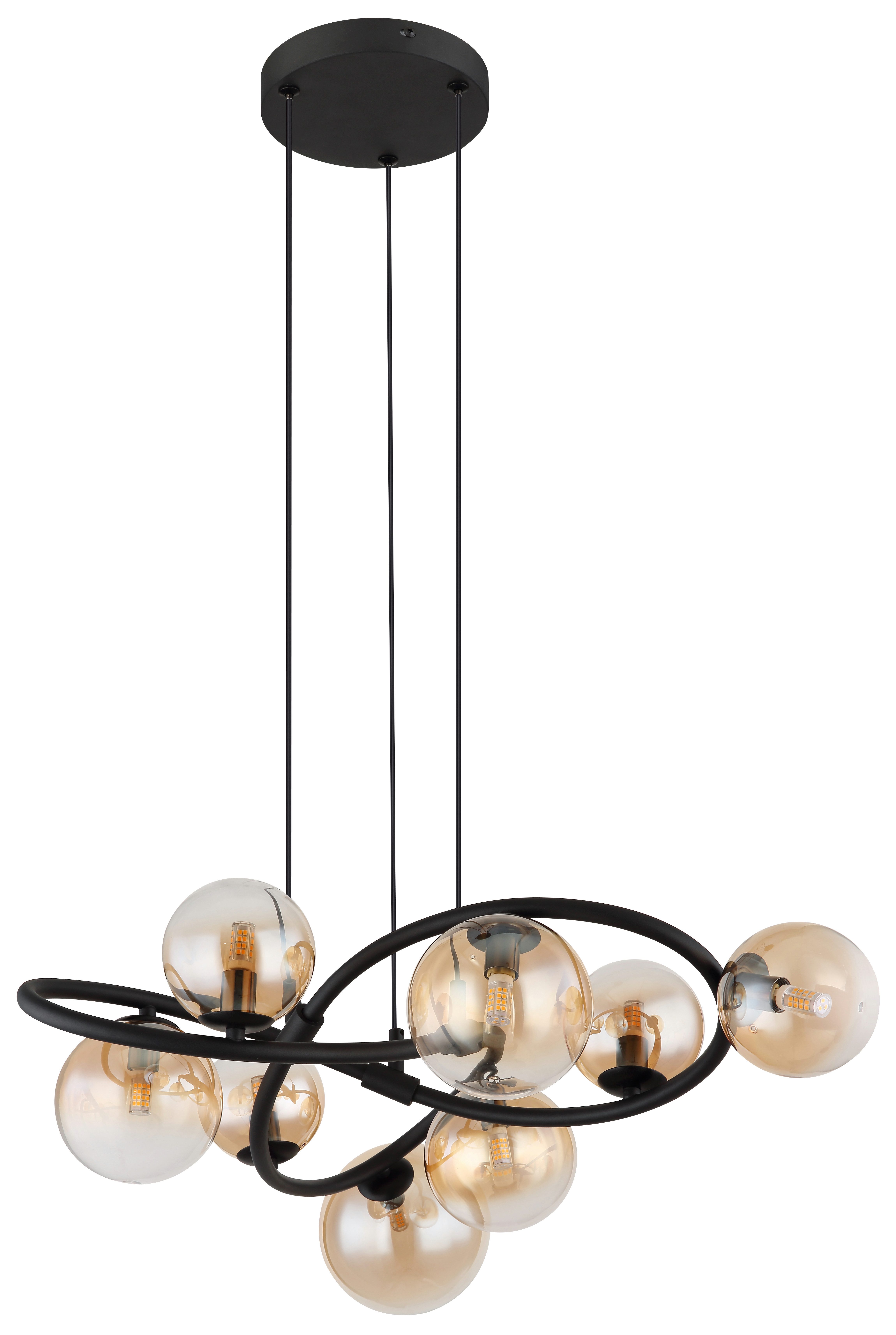 GLOBO LIGHTING Hängeleuchte TUBERIUS, Leuchtmittel wechselbar, Warmweiß, Schwarze Hängeleuchte mit Glas amber, klar verlaufend, 8x G9