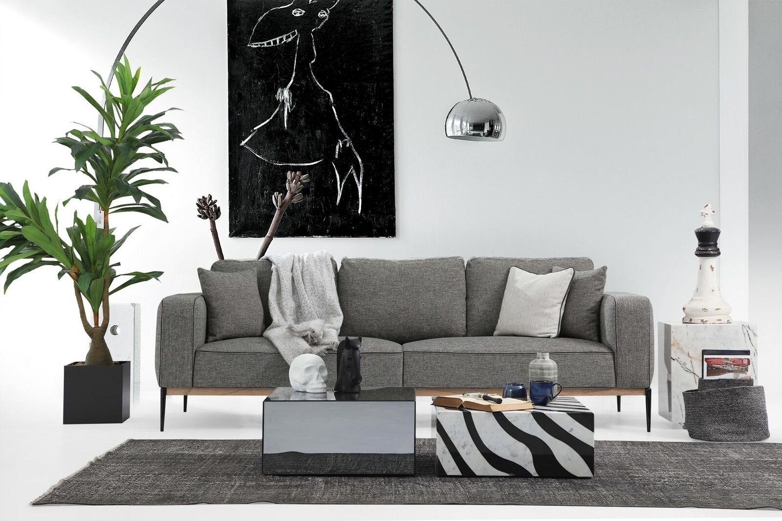 Design 4 Europa Modern JVmoebel Grau, Made Stoff 4-Sitzer Sofas 1 Wohnzimmer Sitzer Viersitzer in Teile, Sofa