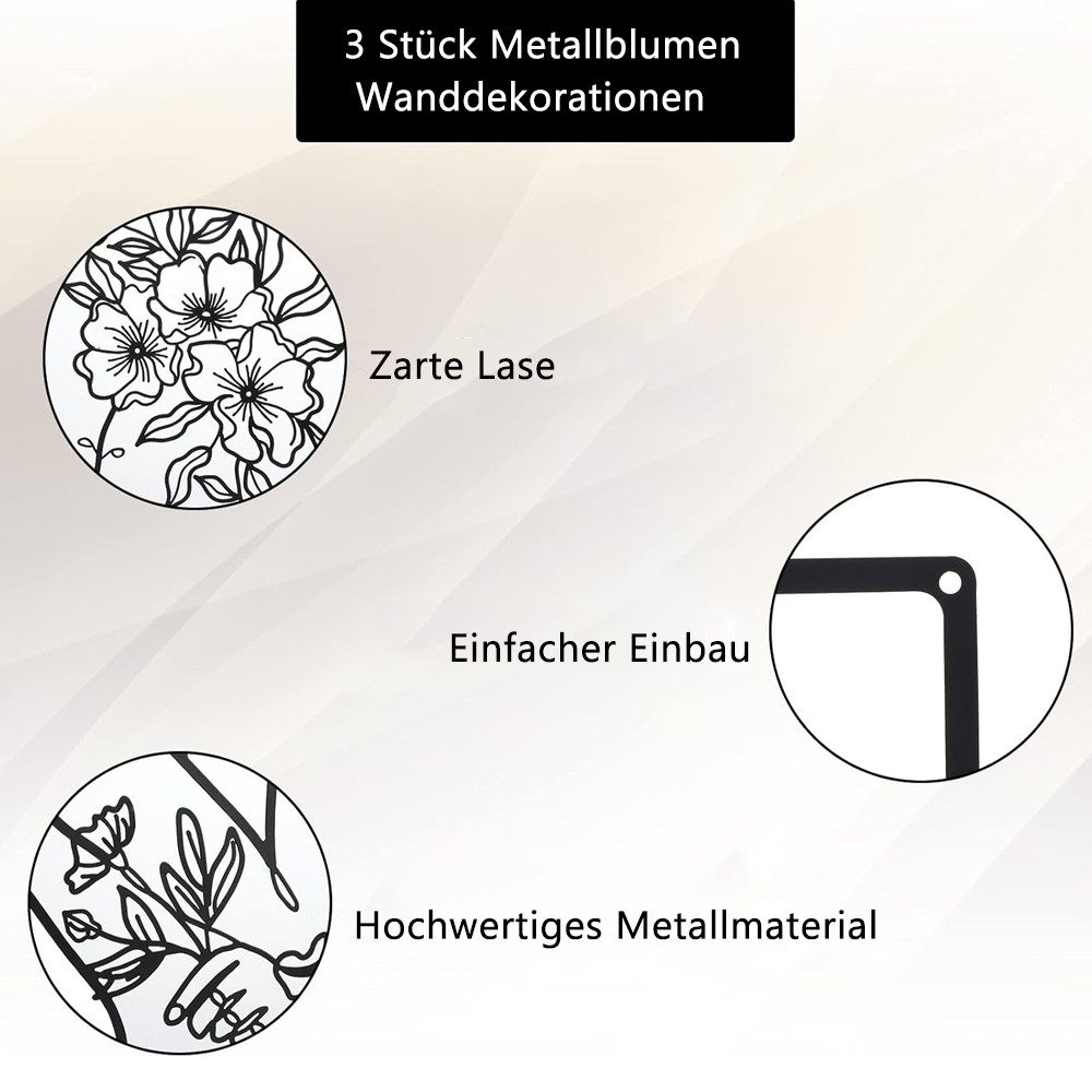 TUWENA Wanddekoobjekt 3 Stück Wanddeko aus Metall, Minimalistische Wandkunst Frau Hausdeko