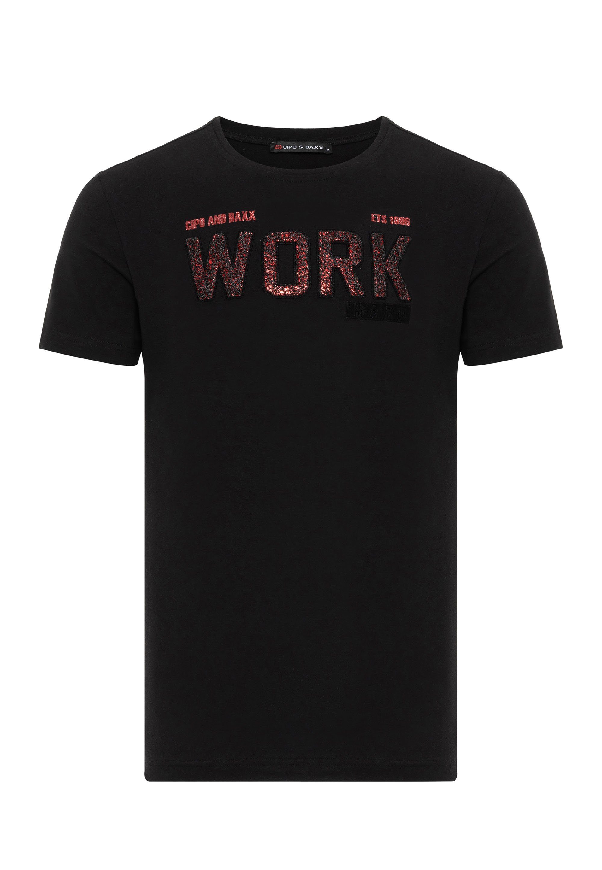 mit & coolem Cipo Work-Aufdruck T-Shirt Baxx schwarz
