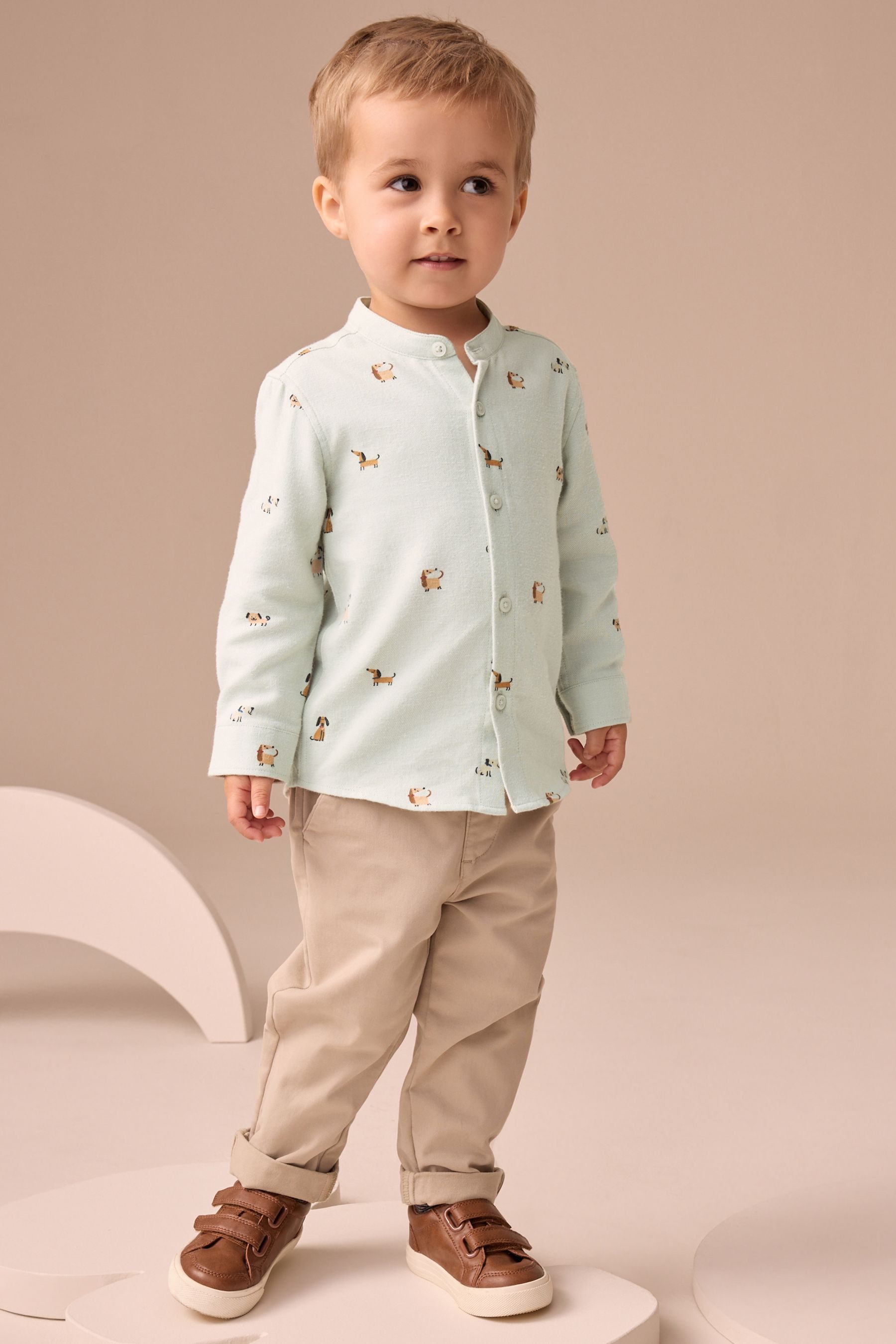 Next Langarmhemd Langarmshirt mit Stehkragen und Figurenmuster (1-tlg)