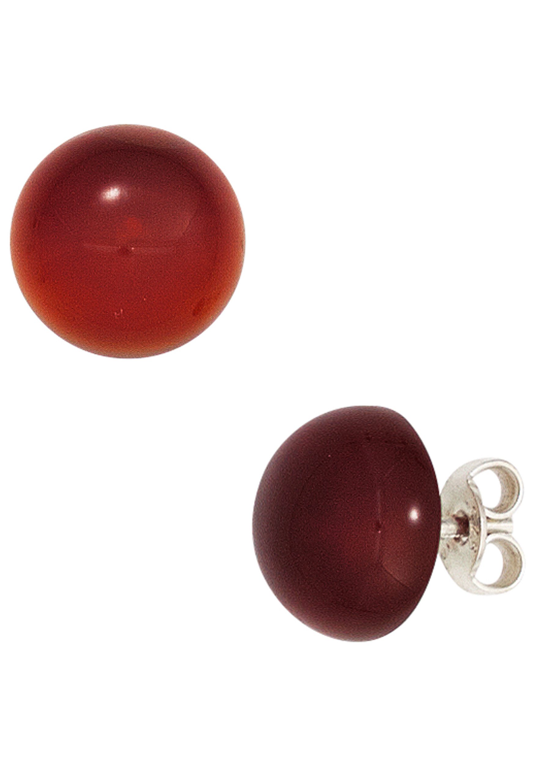 JOBO Paar Ohrstecker Halbkugel Ohrringe rot 10 mm, 925 Silber mit Carneol